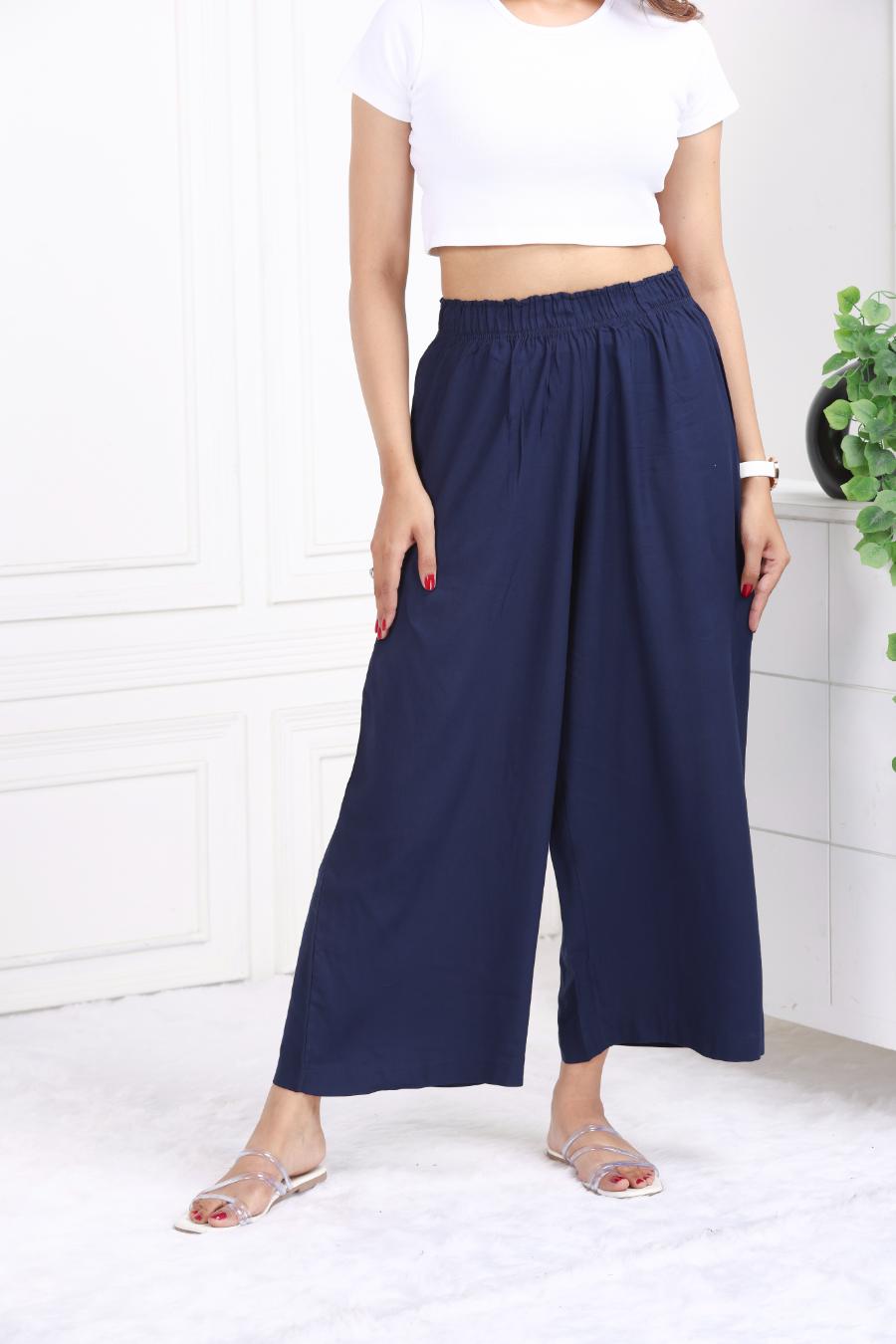 Navy rayon palazzo [ 100% Rayon, Liva Certified ] - Palazzo