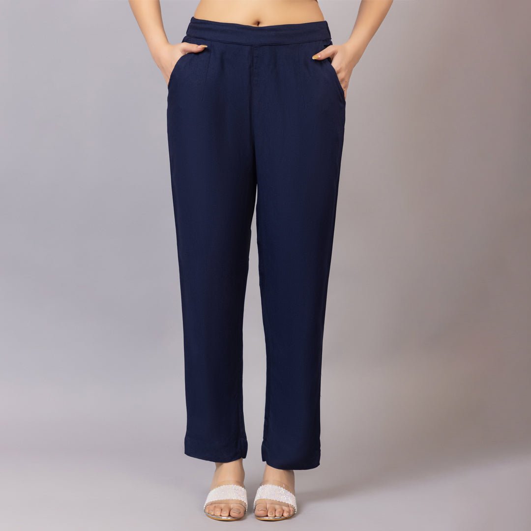 Navy rayon pant [ 100% Rayon, Liva Certified ] - Rayon pants