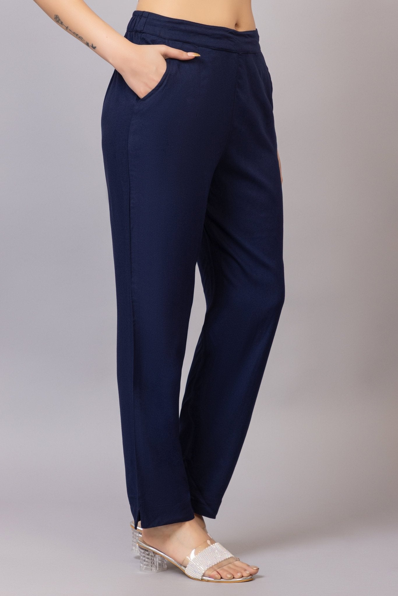 Navy rayon pant [ 100% Rayon, Liva Certified ] - Rayon pants