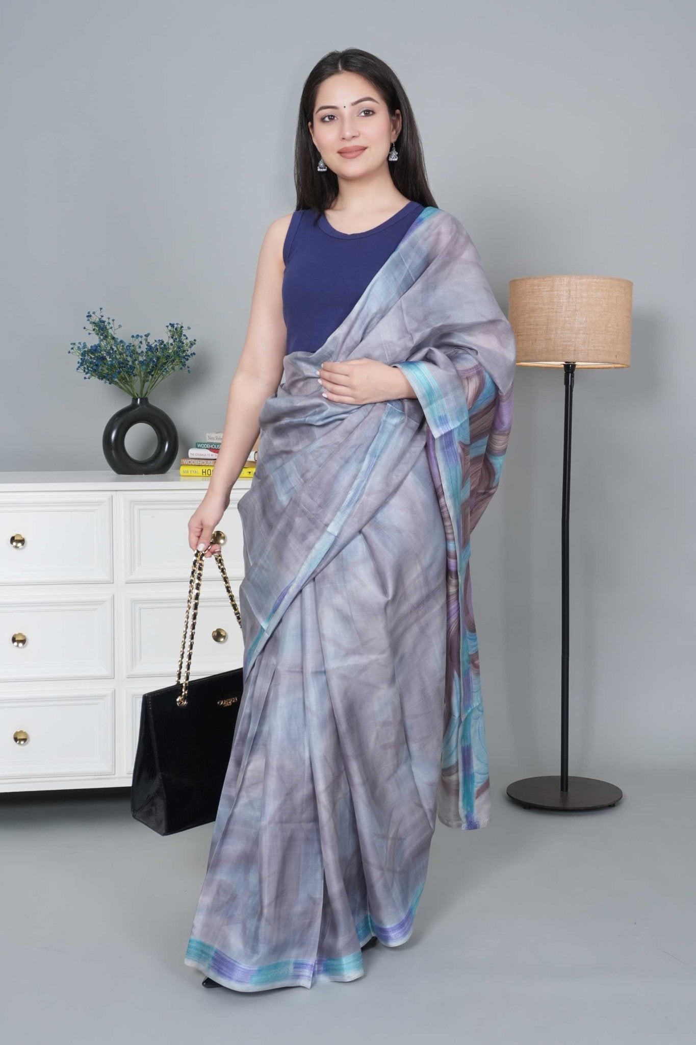 Navy Rib Crop Blouse [ 100% USA HQ Cotton, 280 GSM non transparent fabric ] - Rib crop blouse