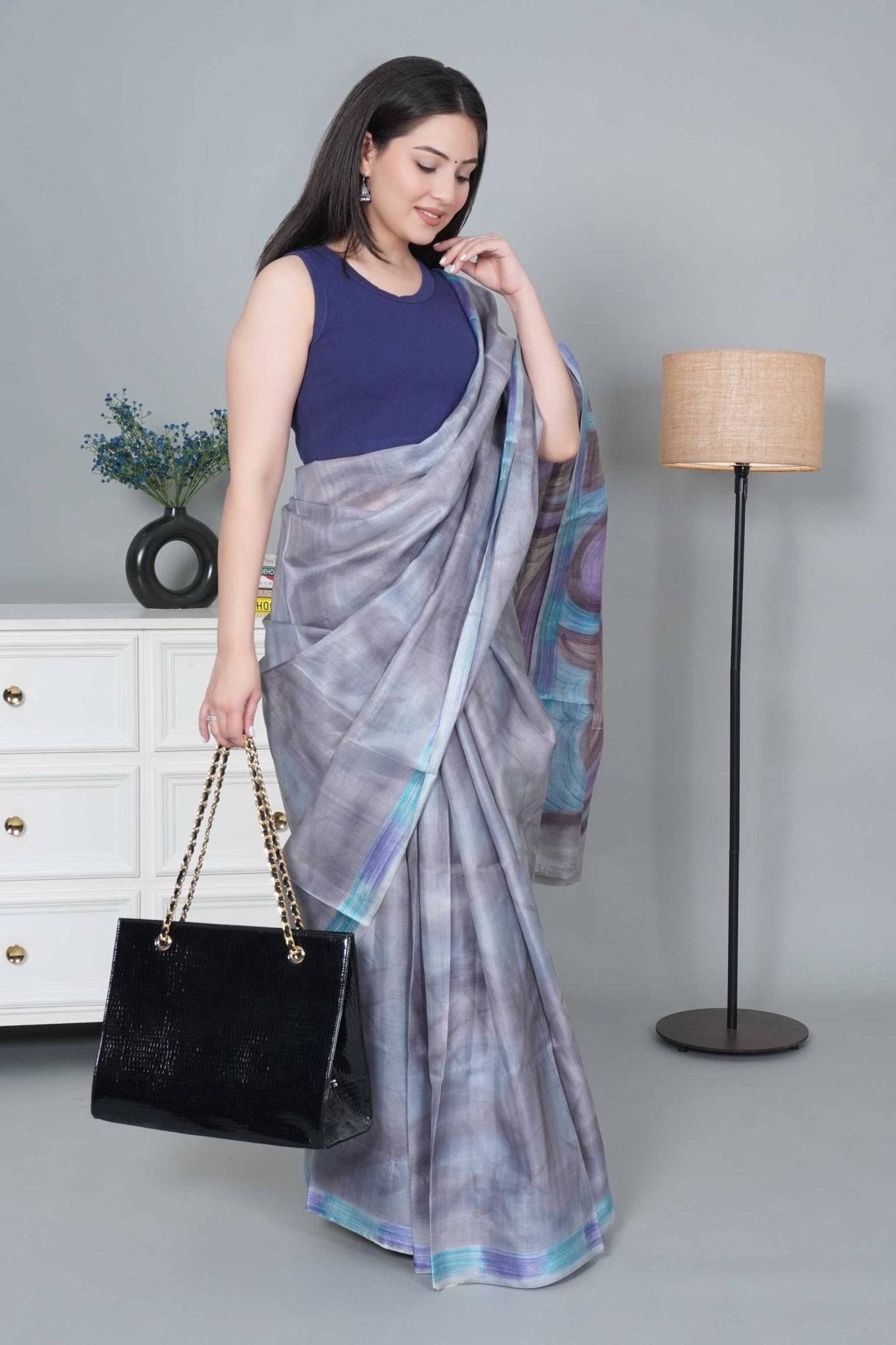 Navy Rib Crop Blouse [ 100% USA HQ Cotton, 280 GSM non transparent fabric ] - Rib crop blouse