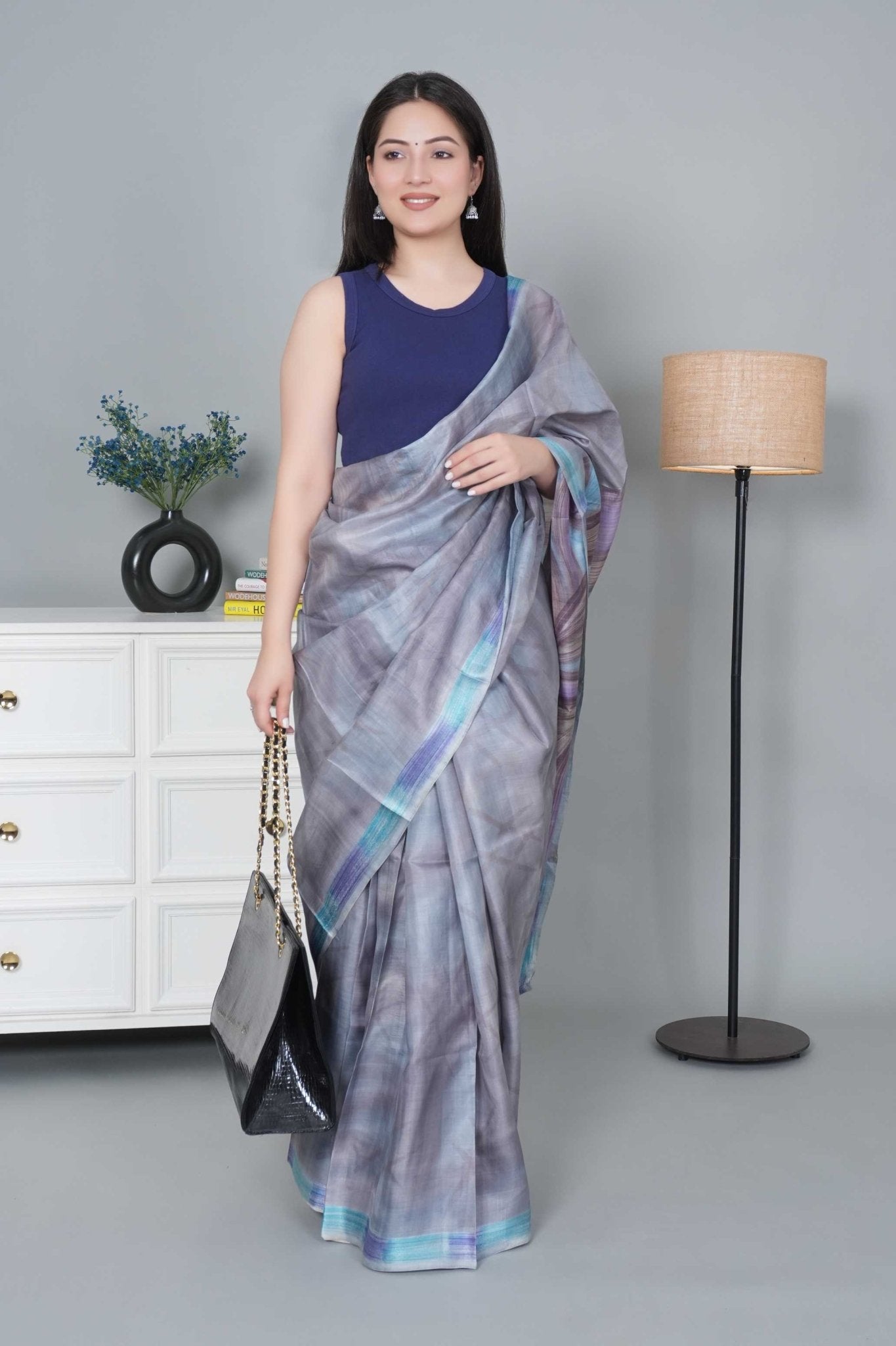 Navy Rib Crop Blouse [ 100% USA HQ Cotton, 280 GSM non transparent fabric ] - Rib crop blouse