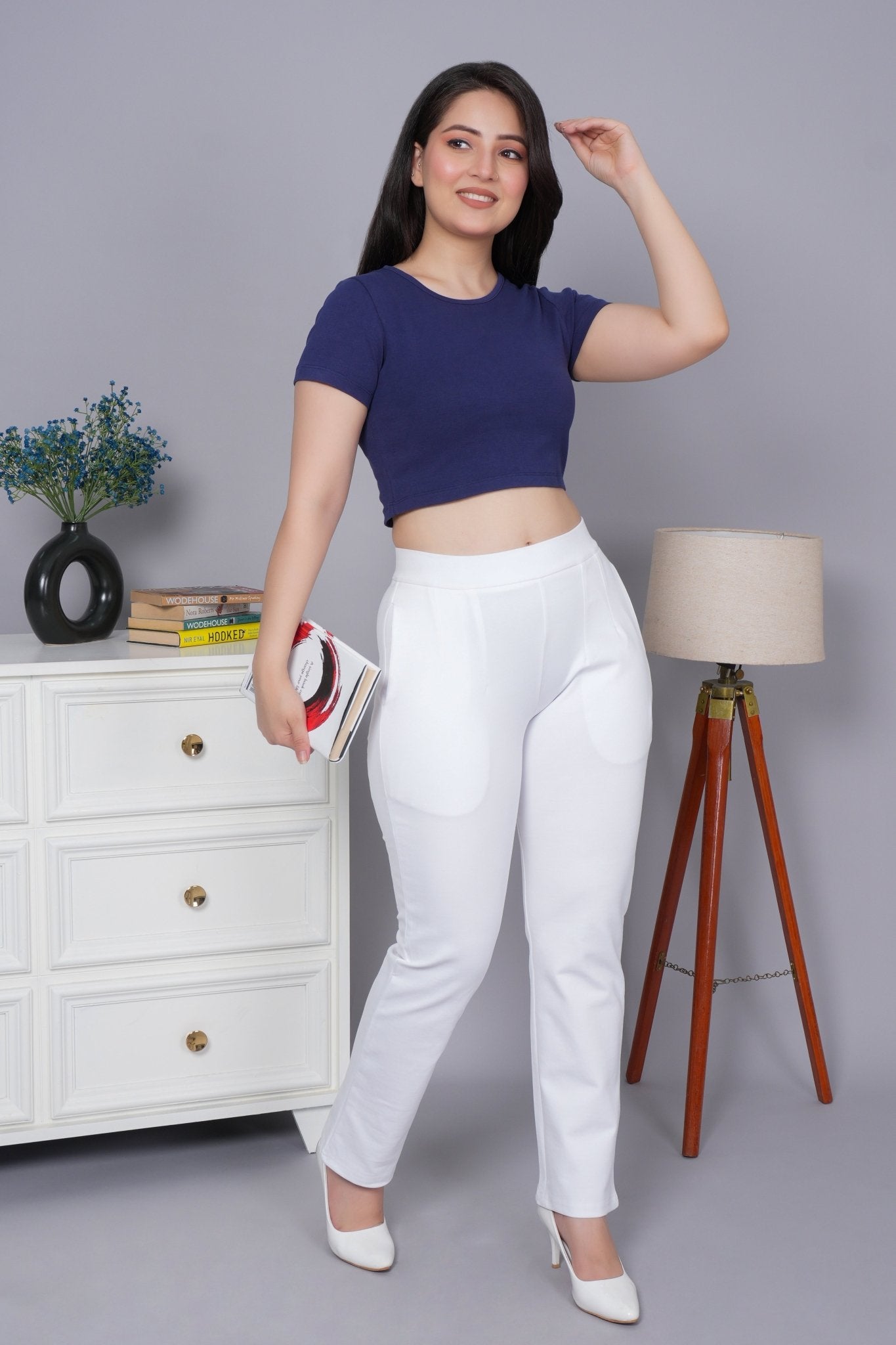 Navy Rib Crop T Shirt [ 100% USA HQ Cotton, 280 GSM non transparent fabric ] - Rib crop t shirt
