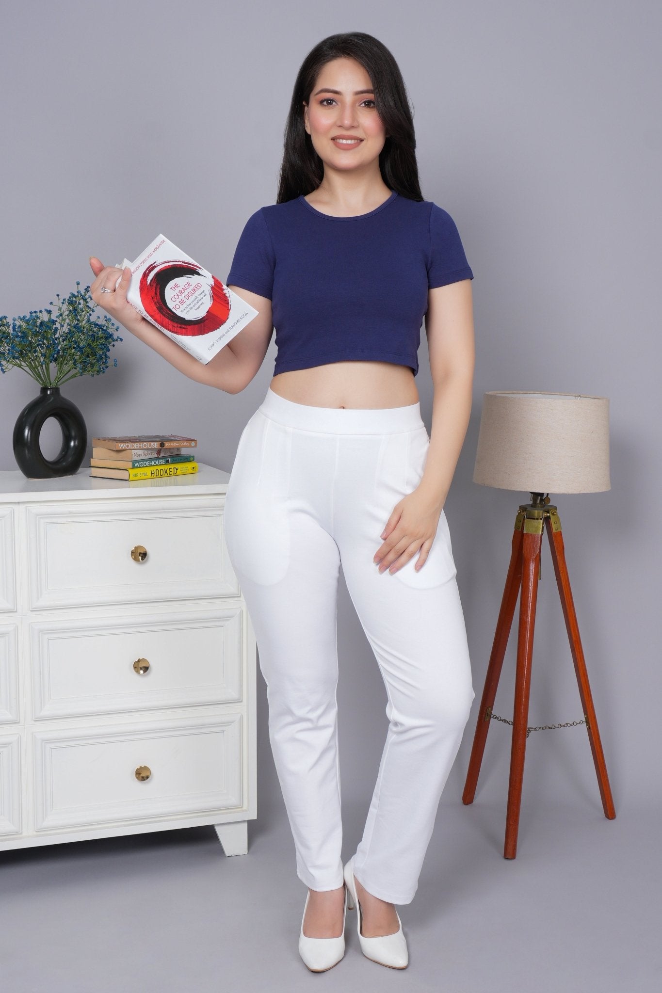 Navy Rib Crop T Shirt [ 100% USA HQ Cotton, 280 GSM non transparent fabric ] - Rib crop t shirt