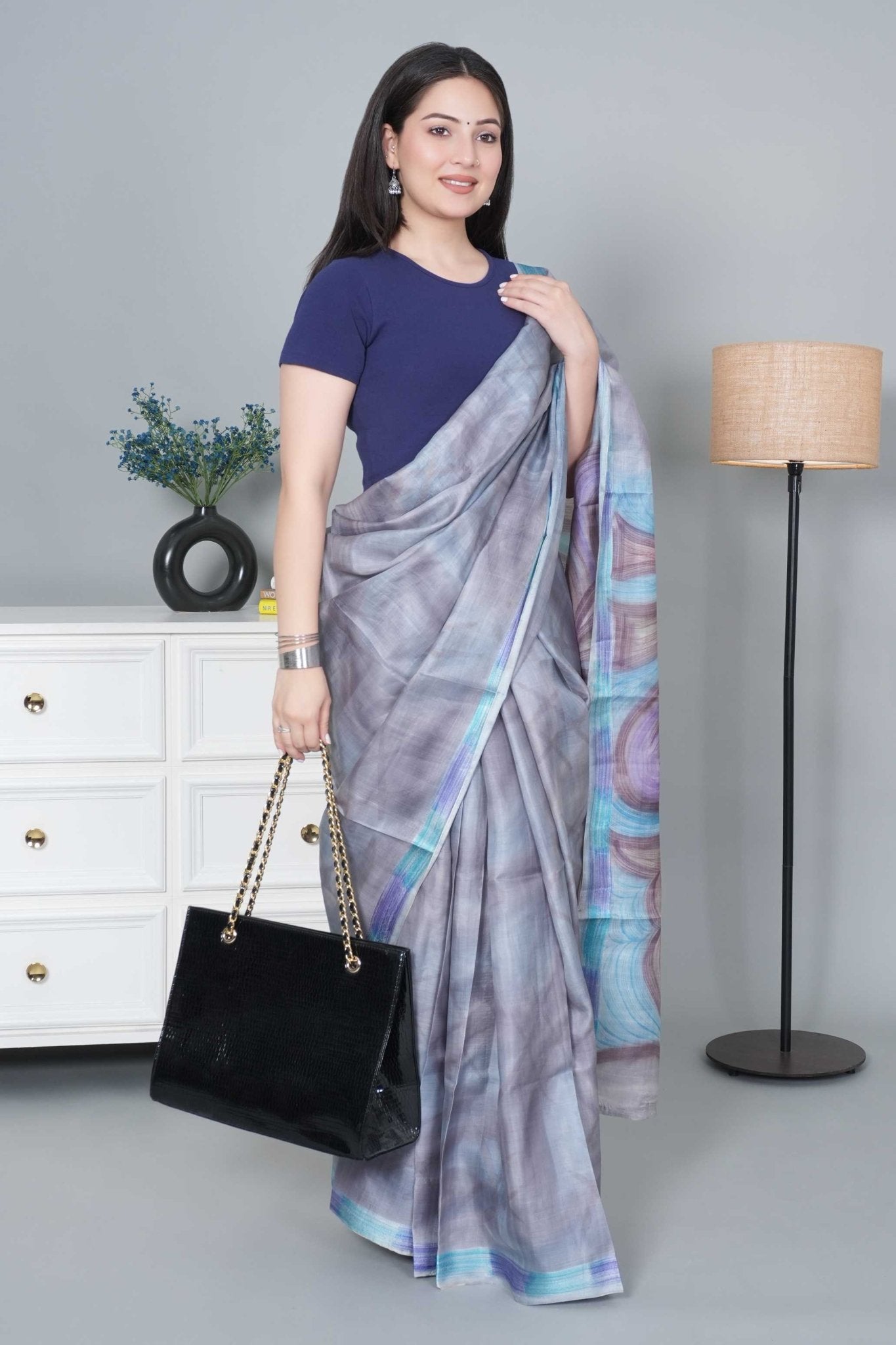 Navy Rib Crop Tshirt Blouse [ 100% USA HQ Cotton, 280 GSM non transparent fabric ] - Rib crop tshirt blouse