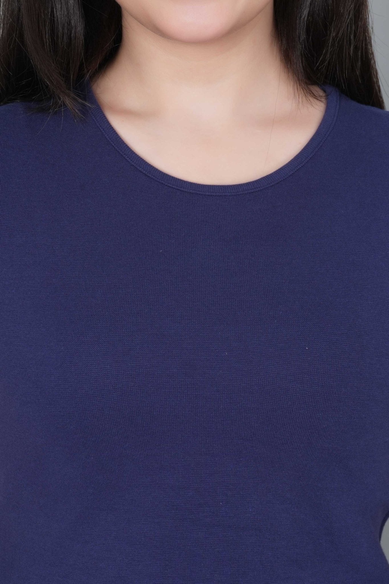 Navy Rib Crop Tshirt Blouse [ 100% USA HQ Cotton, 280 GSM non transparent fabric ] - Rib crop tshirt blouse