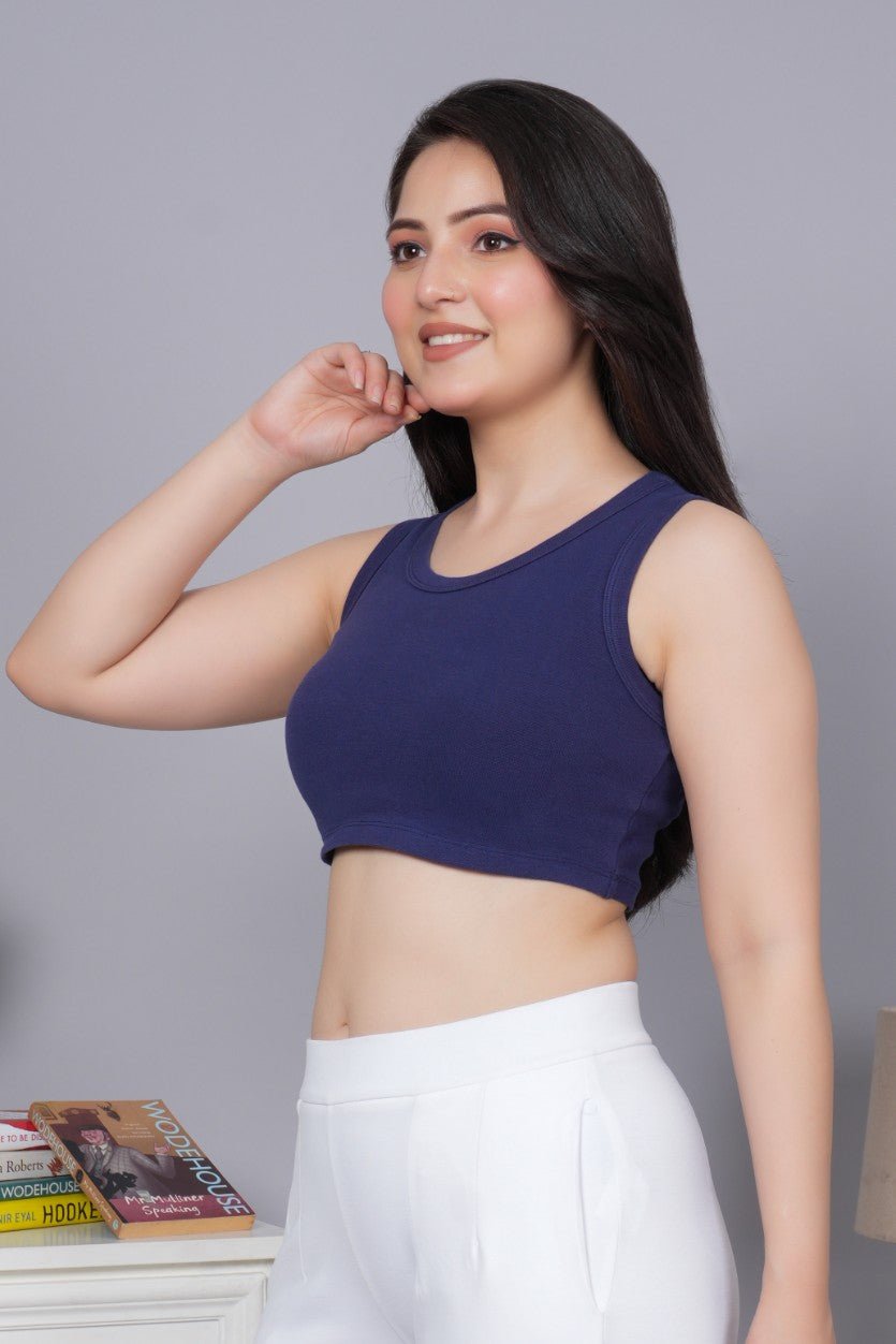 Navy Rib Crop Vest [ 100% USA HQ Cotton, 280 GSM non transparent fabric ] - Rib crop vest