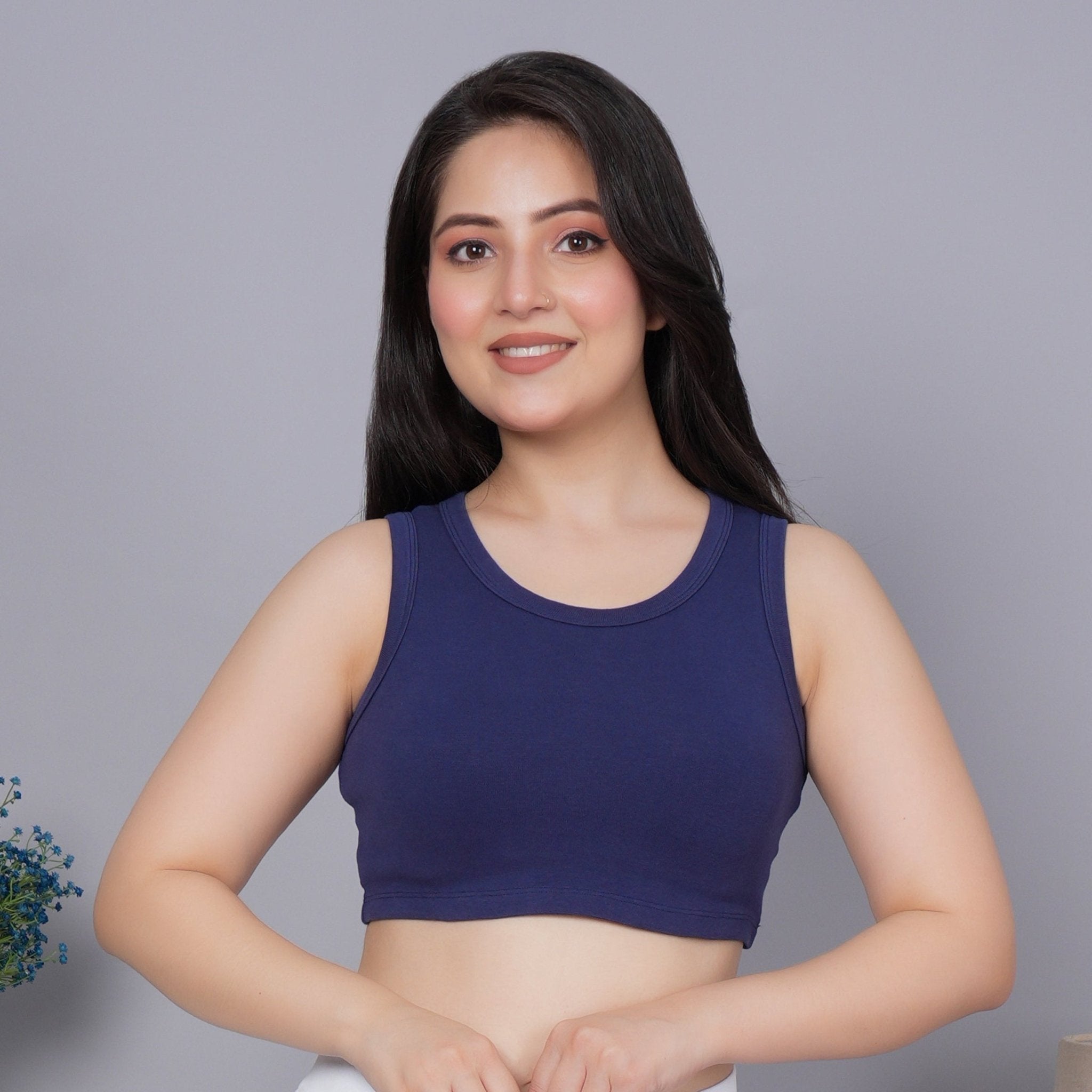 Navy Rib Crop Vest [ 100% USA HQ Cotton, 280 GSM non transparent fabric ] - Rib crop vest