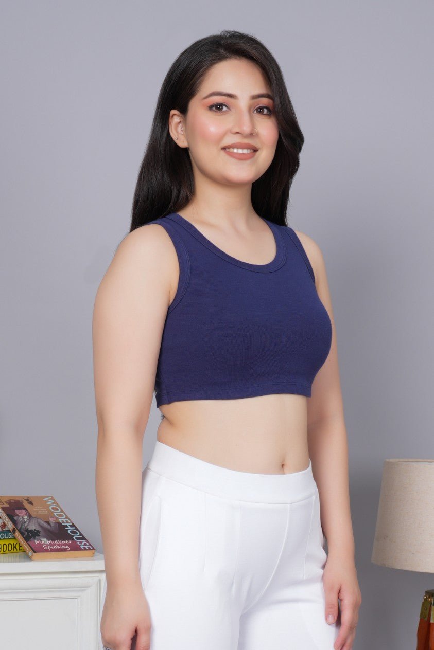 Navy Rib Crop Vest [ 100% USA HQ Cotton, 280 GSM non transparent fabric ] - Rib crop vest