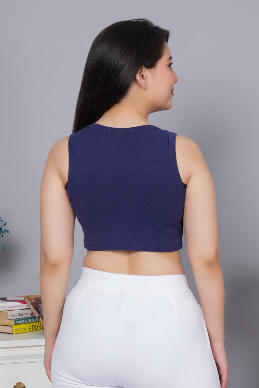 Navy Rib Crop Vest [ 100% USA HQ Cotton, 280 GSM non transparent fabric ] - Rib crop vest