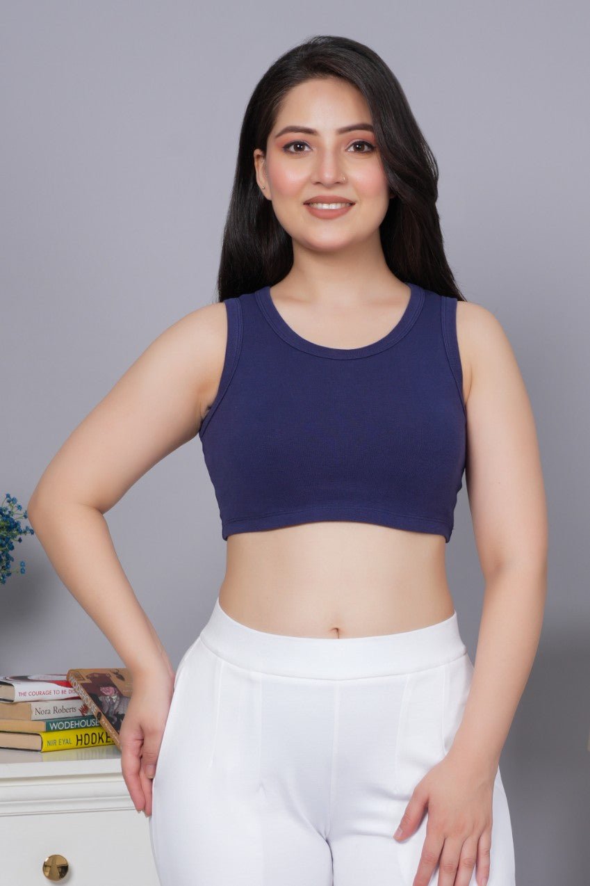 Navy Rib Crop Vest [ 100% USA HQ Cotton, 280 GSM non transparent fabric ] - Rib crop vest