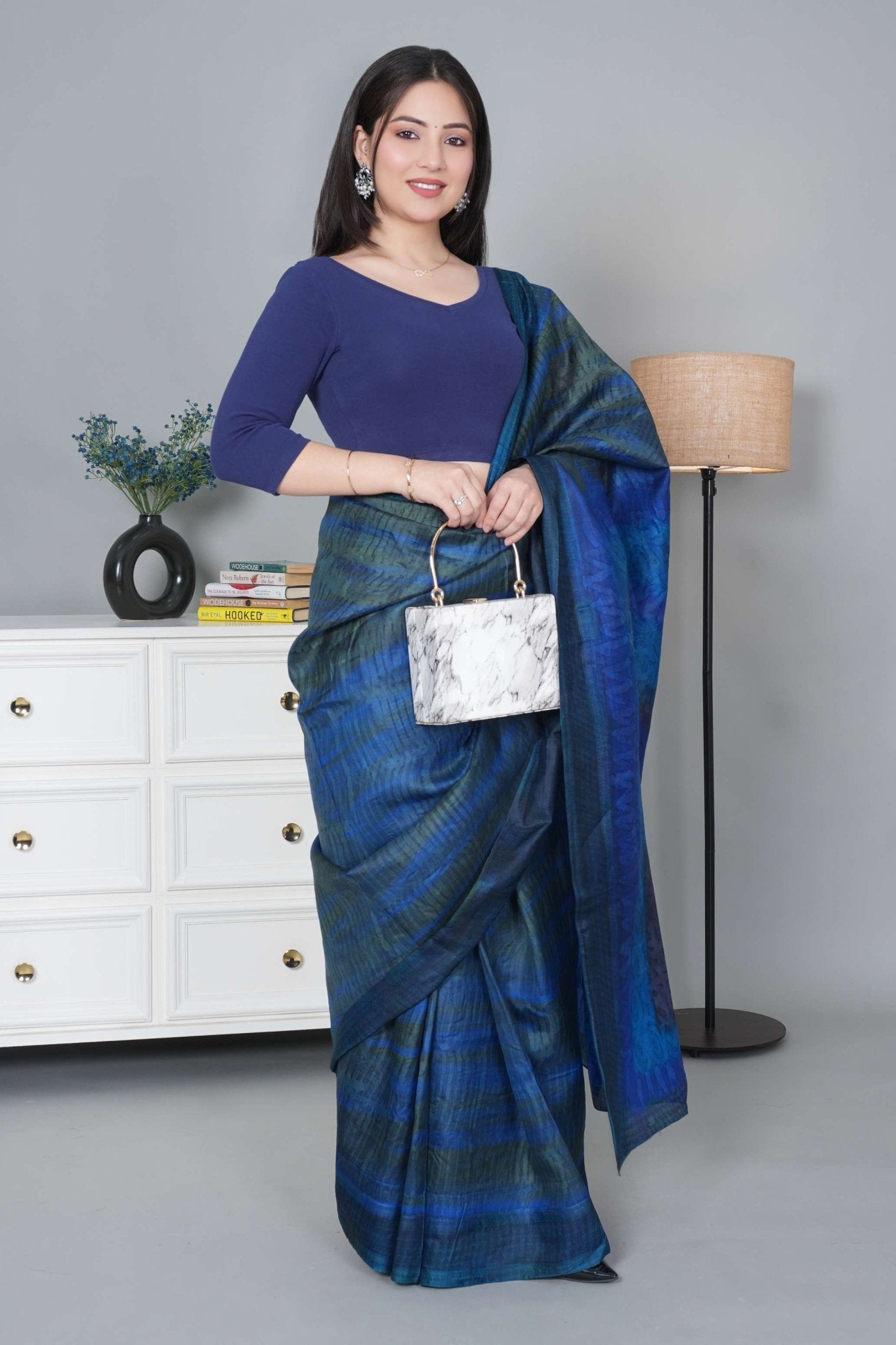 Navy Rib V Neck 3/4 Sleeve Blouse [ 100% USA HQ Cotton, 280 GSM non transparent fabric ] - Rib blouse