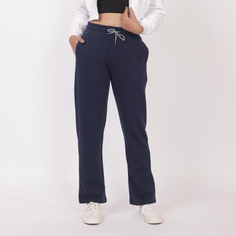 Navy stretchable biowash USA HQ winter fleece cotton cigarette pencil pants with superior elastic belt. [Straight fit] - Winter straight pant