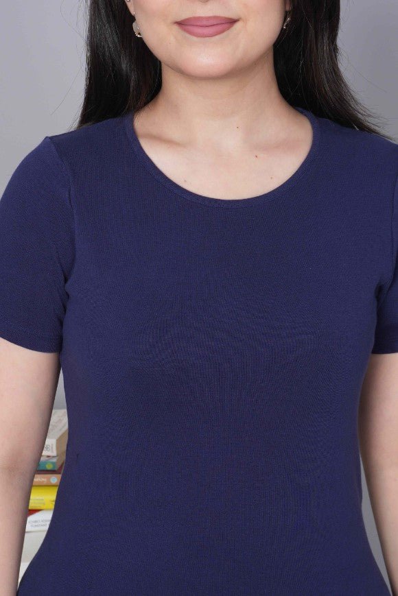 Navy Stretchable Rib T Shirt [ 100% USA HQ Cotton, 280 GSM non transparent fabric ] - Rib t shirt