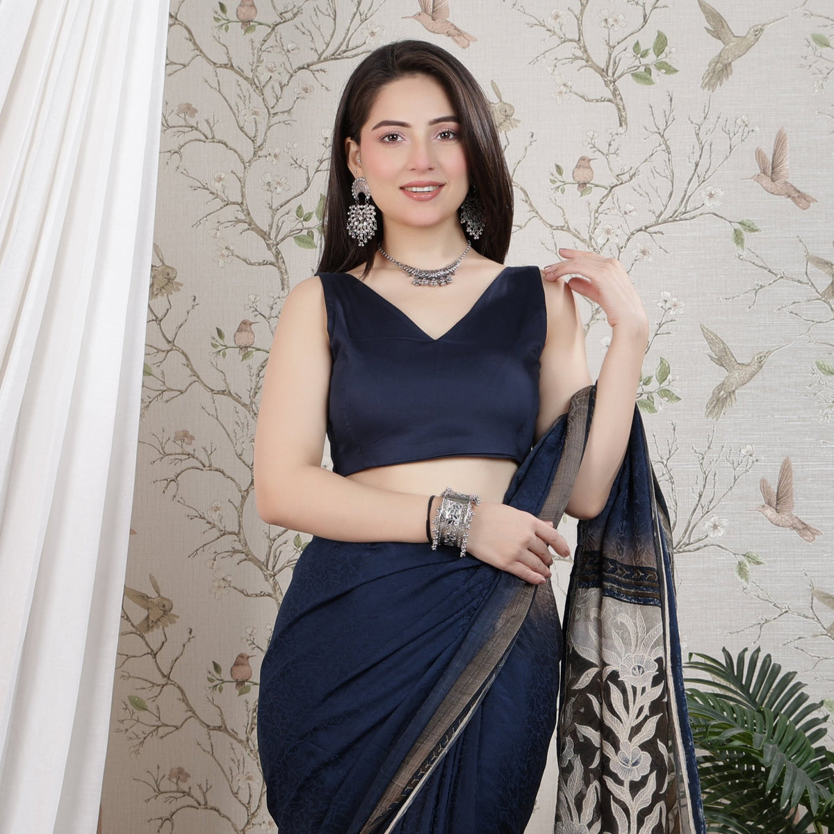 Navy v neck cotton blouse made from premium cotton -Blouse