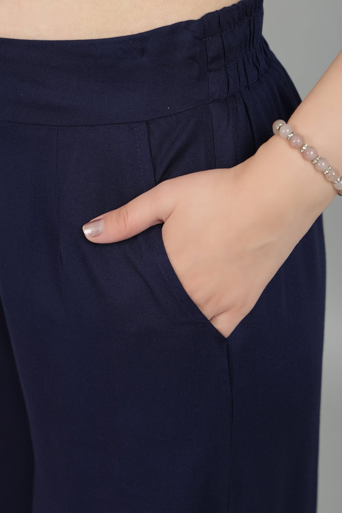 Navy wide flow pant [ 100% Rayon, Liva Certified ] -Wide flow pant