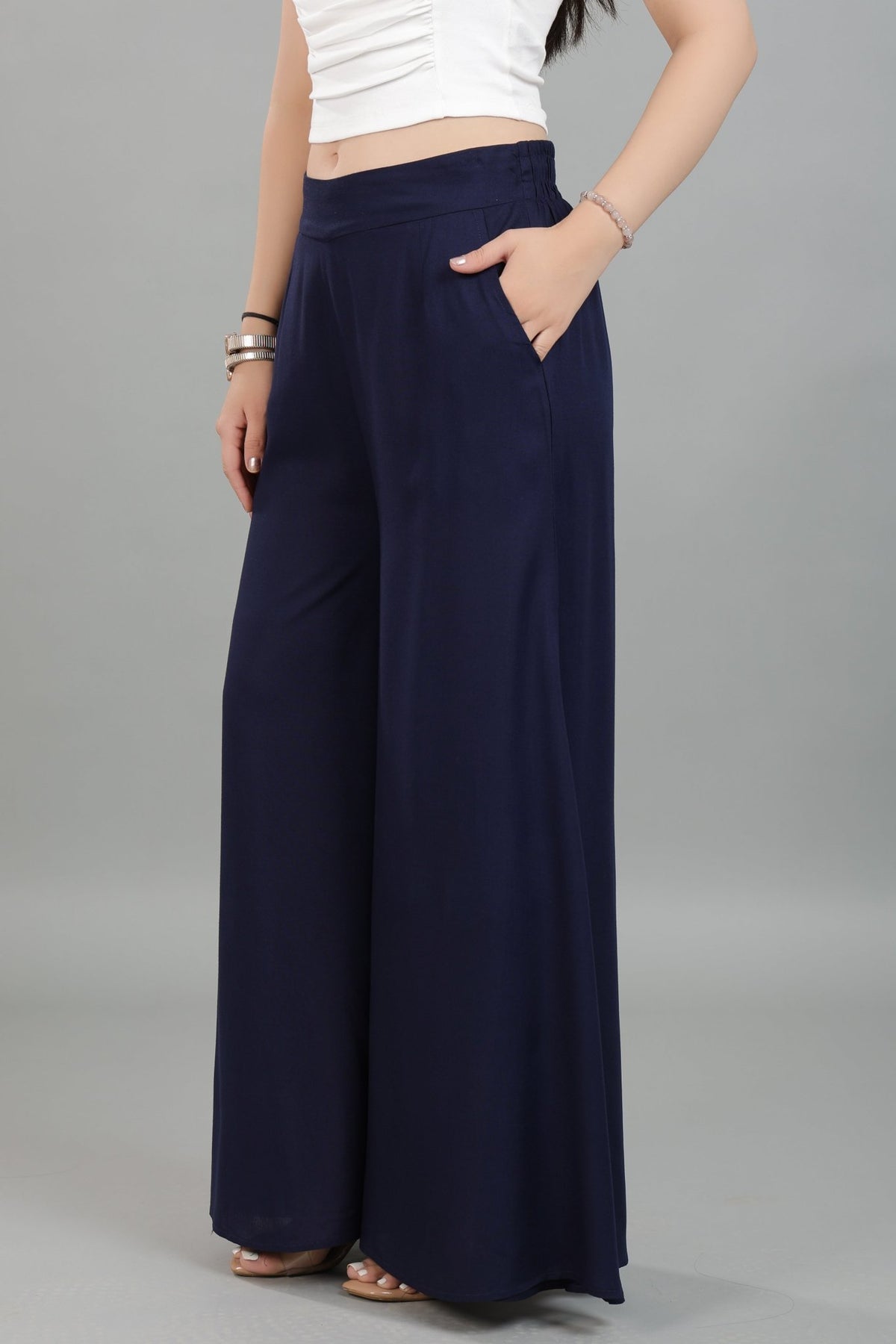 Navy wide flow pant [ 100% Rayon, Liva Certified ] -Wide flow pant
