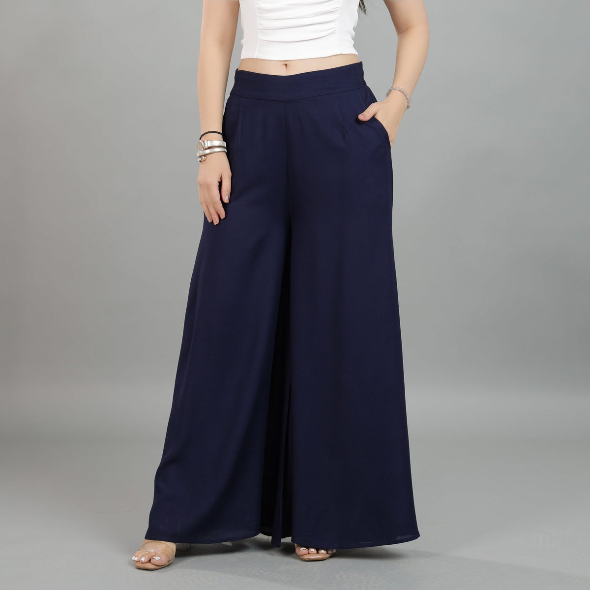 Navy wide flow pant [ 100% Rayon, Liva Certified ] -Wide flow pant