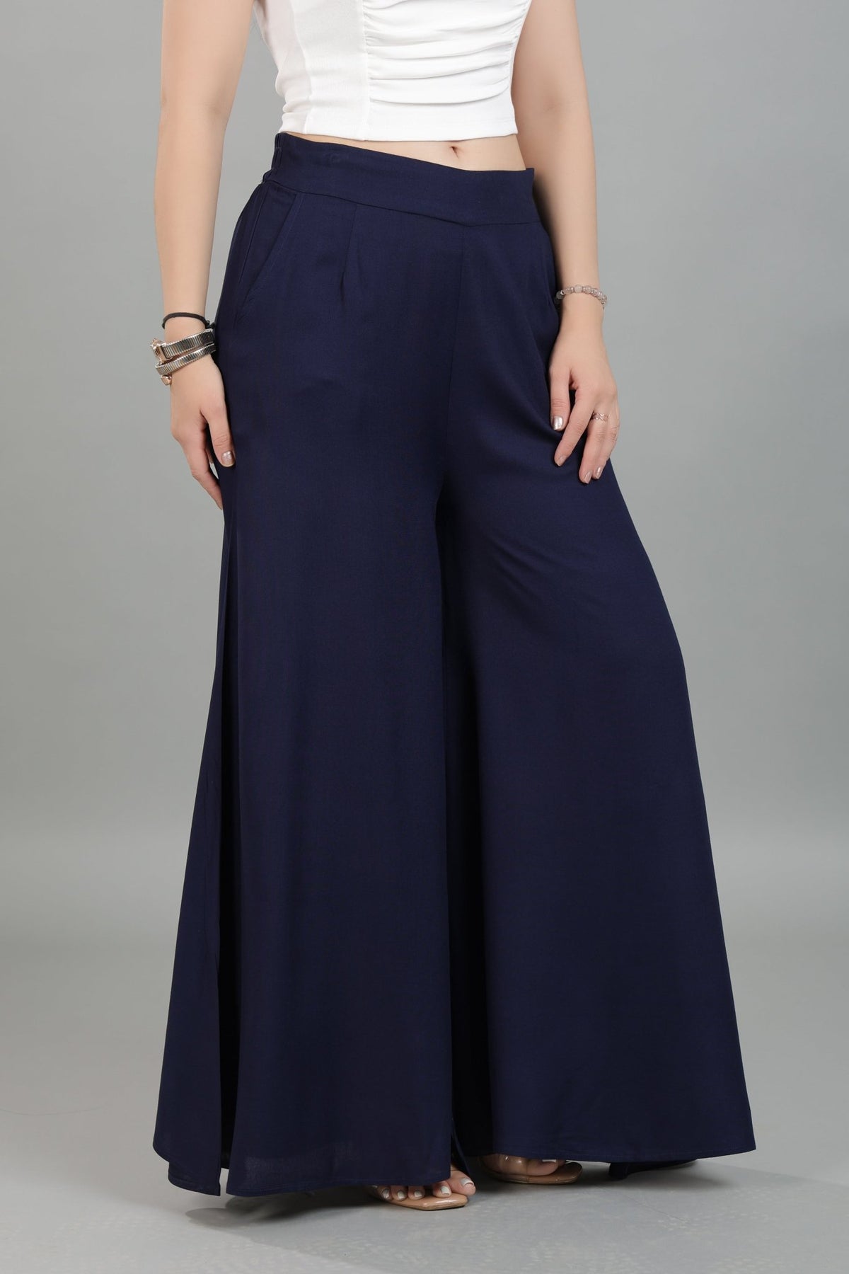 Navy wide flow pant [ 100% Rayon, Liva Certified ] -Wide flow pant