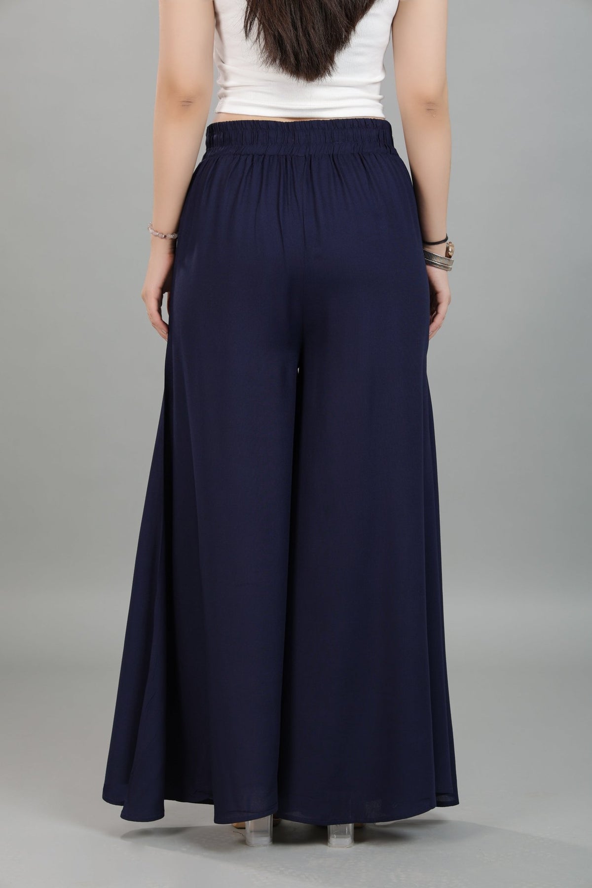 Navy wide flow pant [ 100% Rayon, Liva Certified ] -Wide flow pant