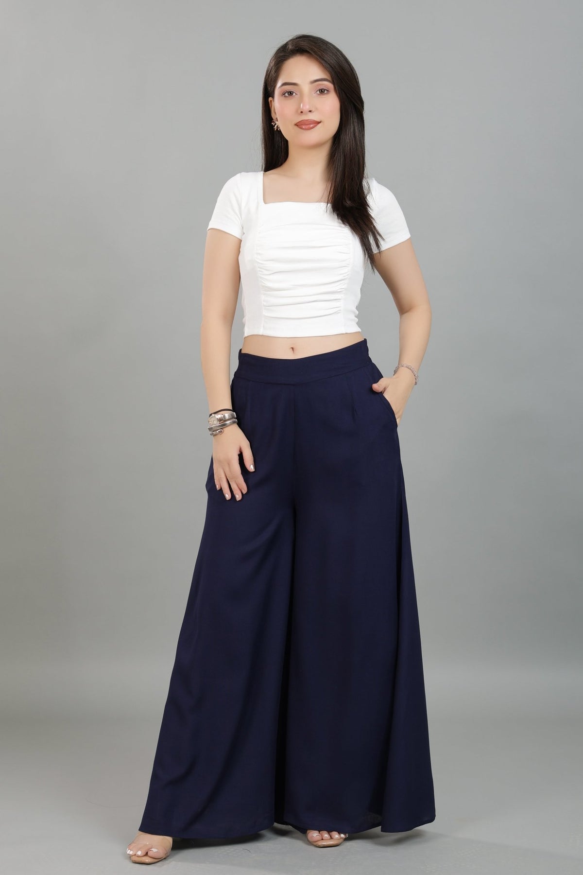 Navy wide flow pant [ 100% Rayon, Liva Certified ] -Wide flow pant