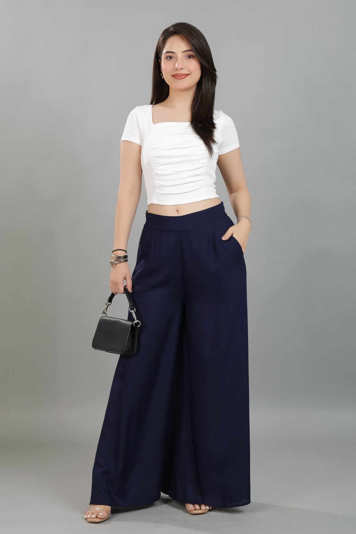 Navy wide flow pant [ 100% Rayon, Liva Certified ] -Wide flow pant