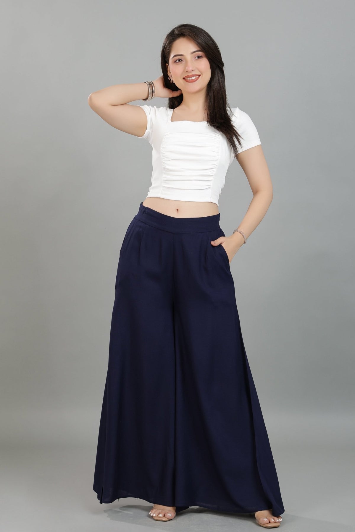 Navy wide flow pant [ 100% Rayon, Liva Certified ] -Wide flow pant