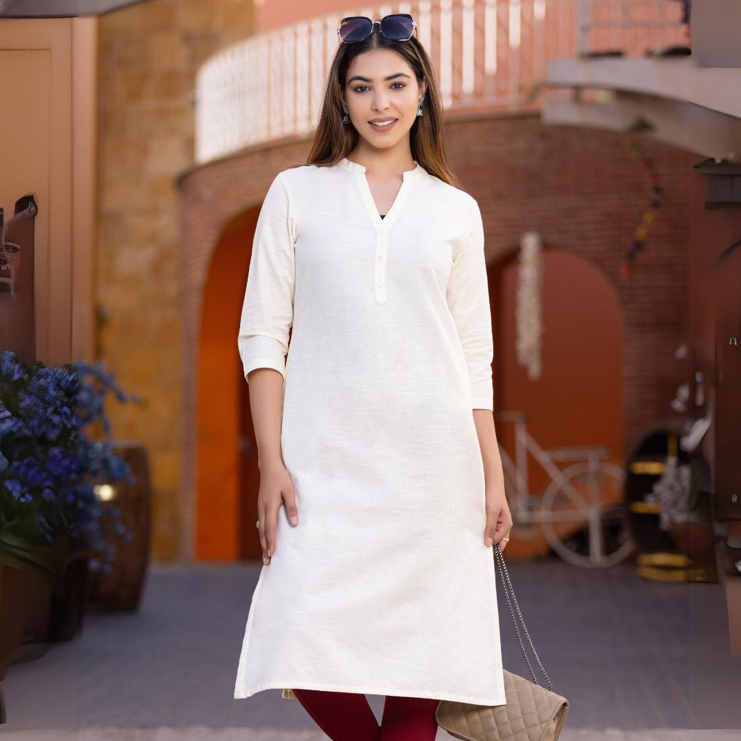 Off White 100% Premium Cotton Long Kurta - Long kurta