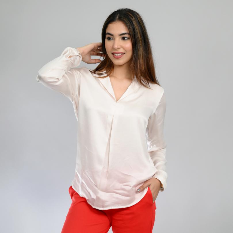 Off white bemberg satin shirt top - satin shirt