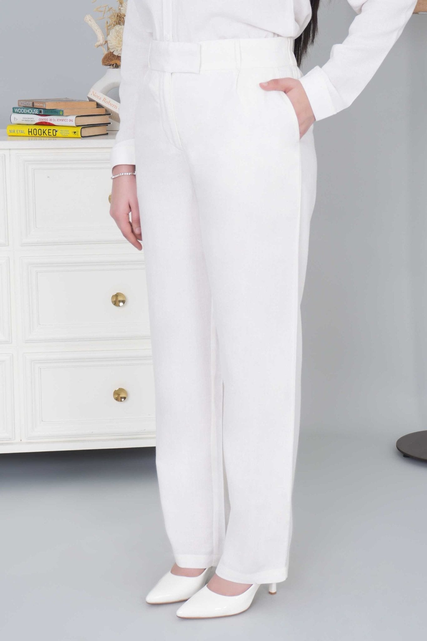 Off white cotton linen flare pants - Linen flare pants