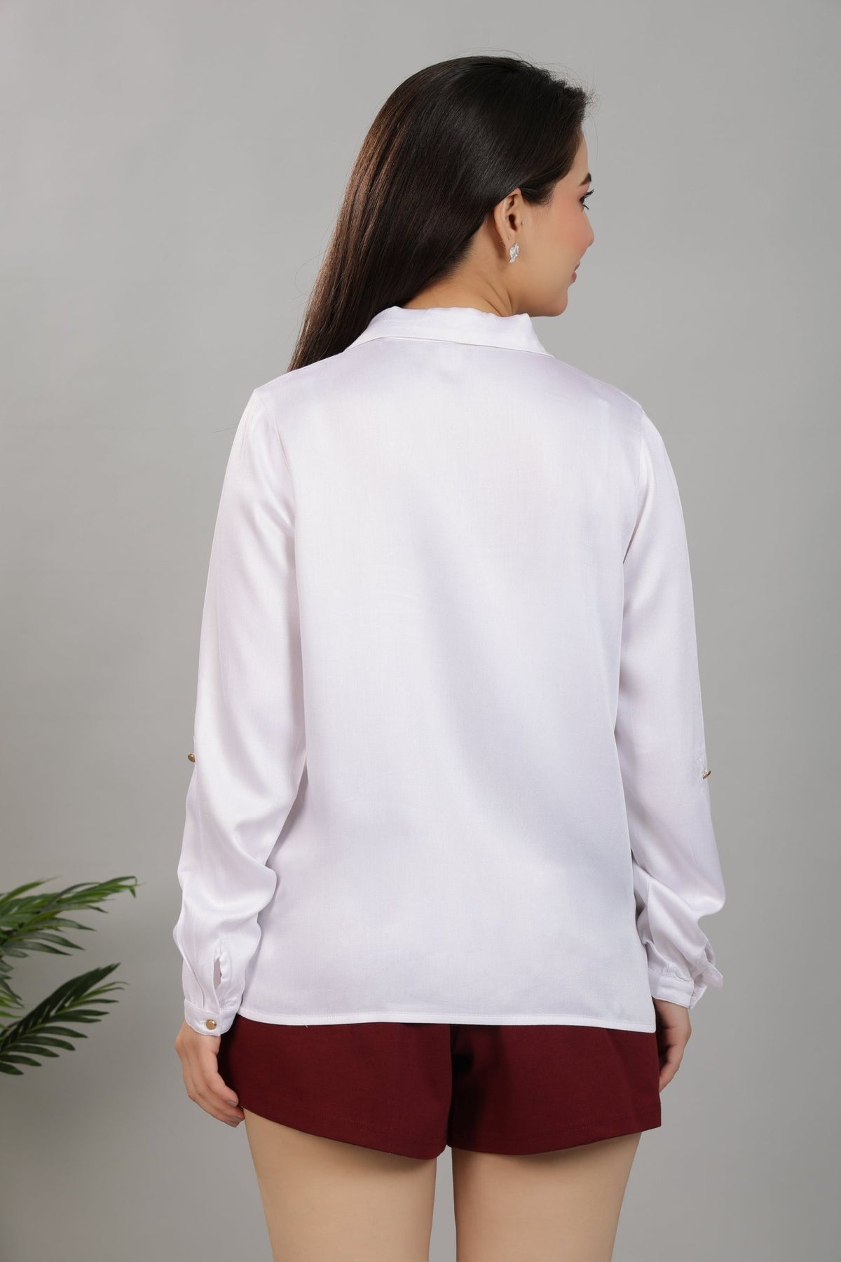 Off white lapel collar satin top -satin shirt