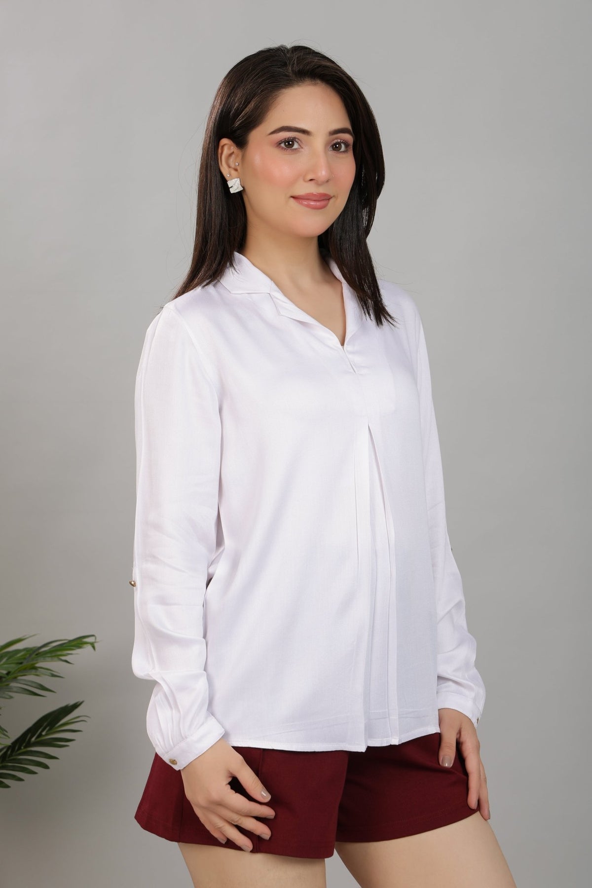 Off white lapel collar satin top -satin shirt