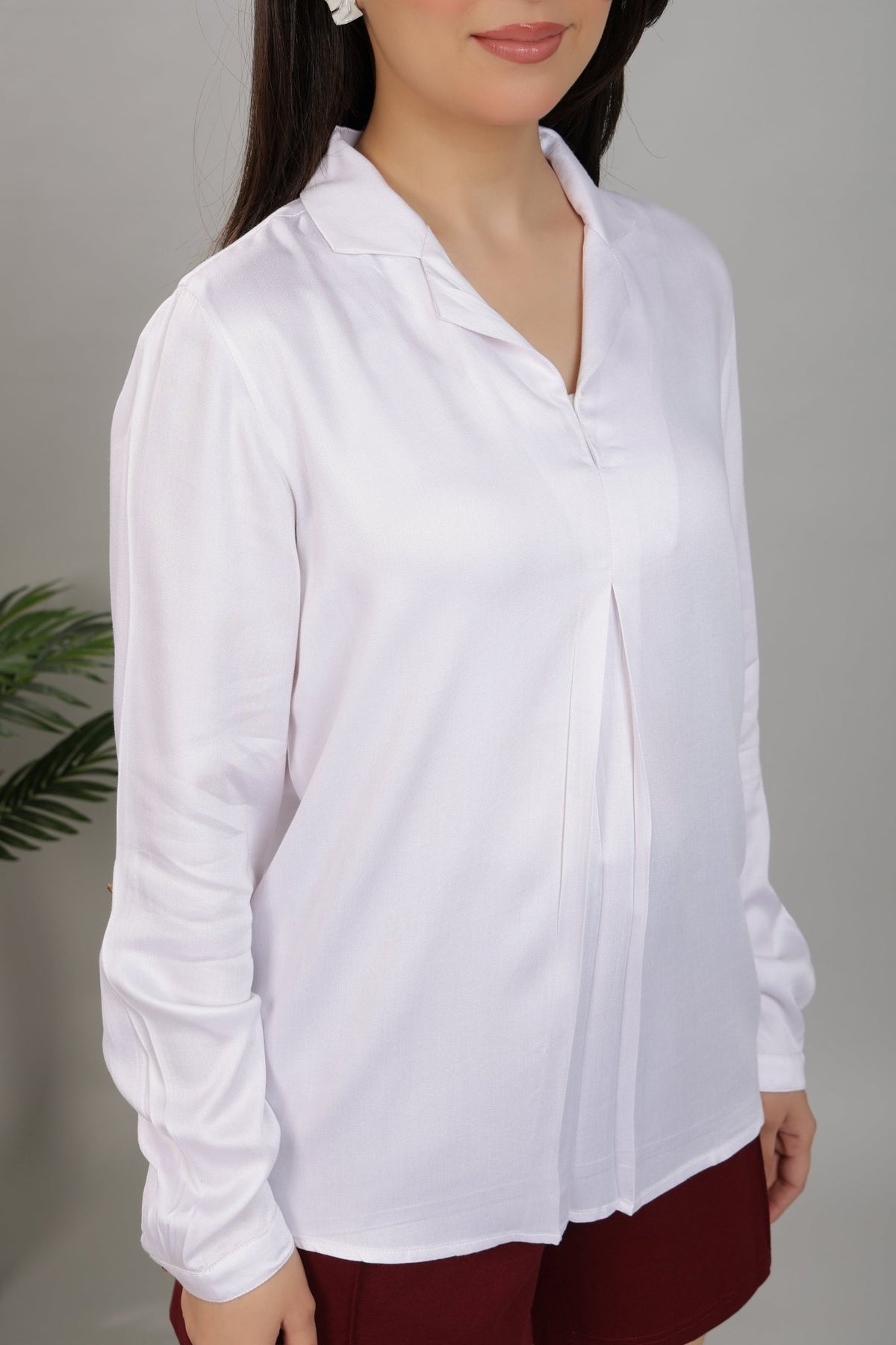 Off white lapel collar satin top -satin shirt