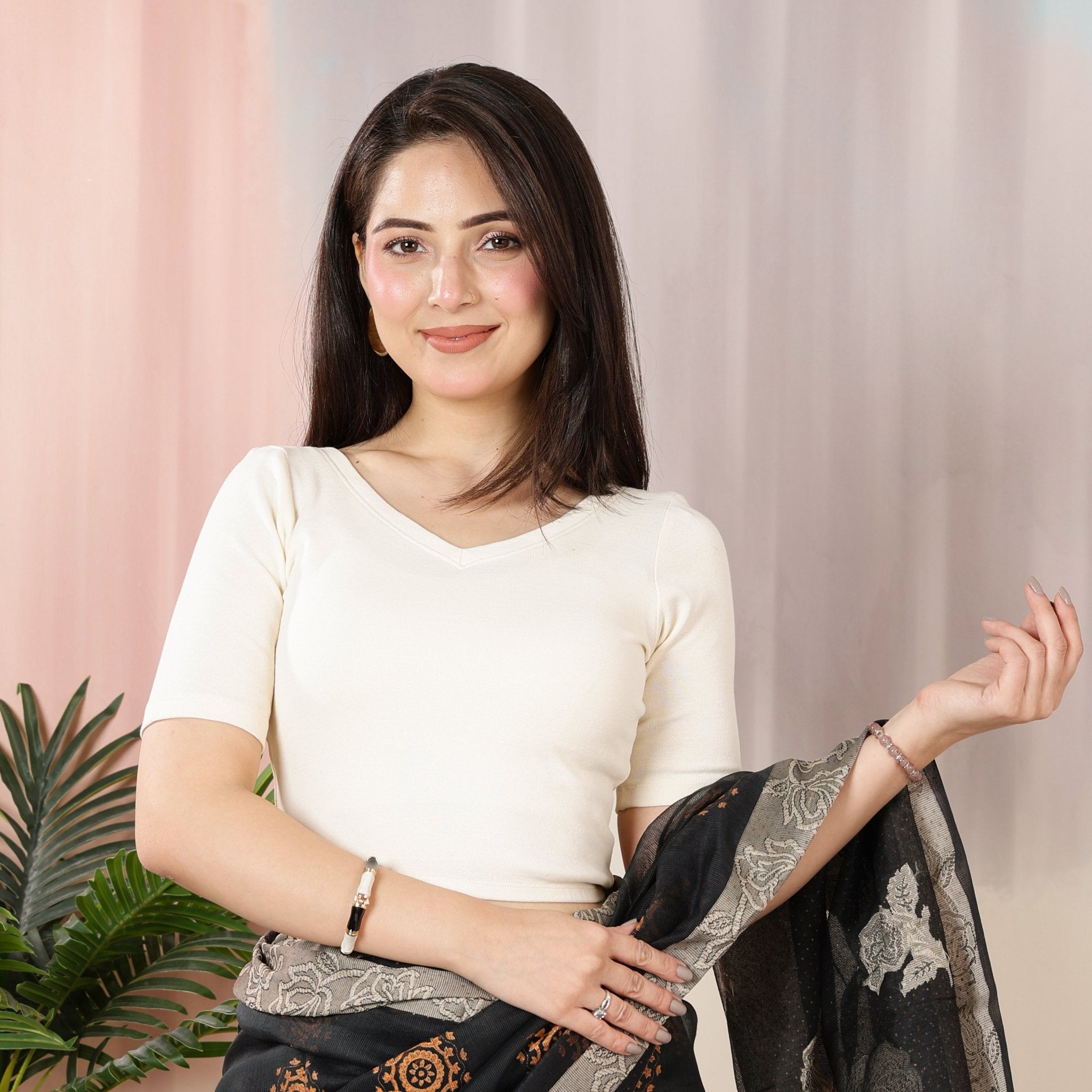 Off White Rib Blouse [ 100% USA HQ Cotton, 280 GSM non transparent fabric ] -Rib blouse