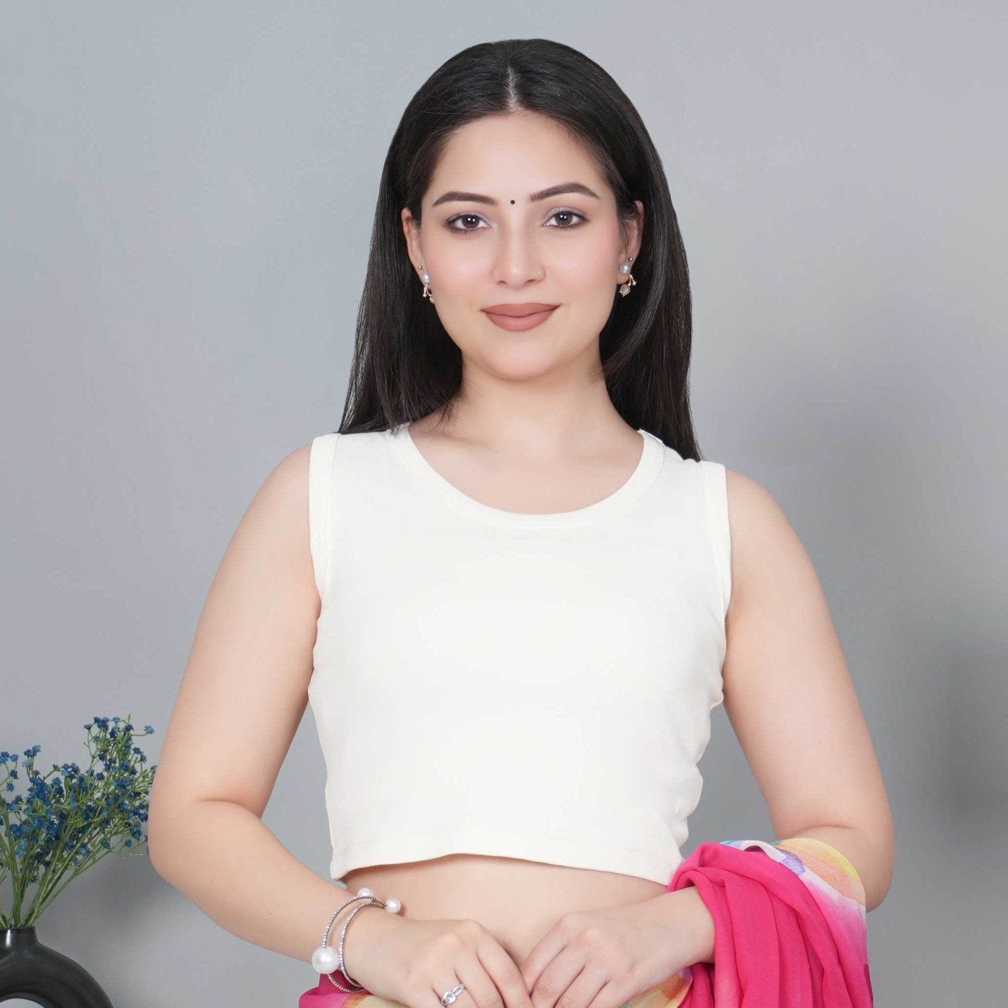 Off white Rib Crop Blouse [ 100% USA HQ Cotton, 280 GSM non transparent fabric ] - Rib crop blouse