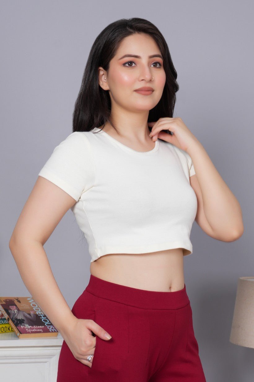 Off white rib crop t shirt for women