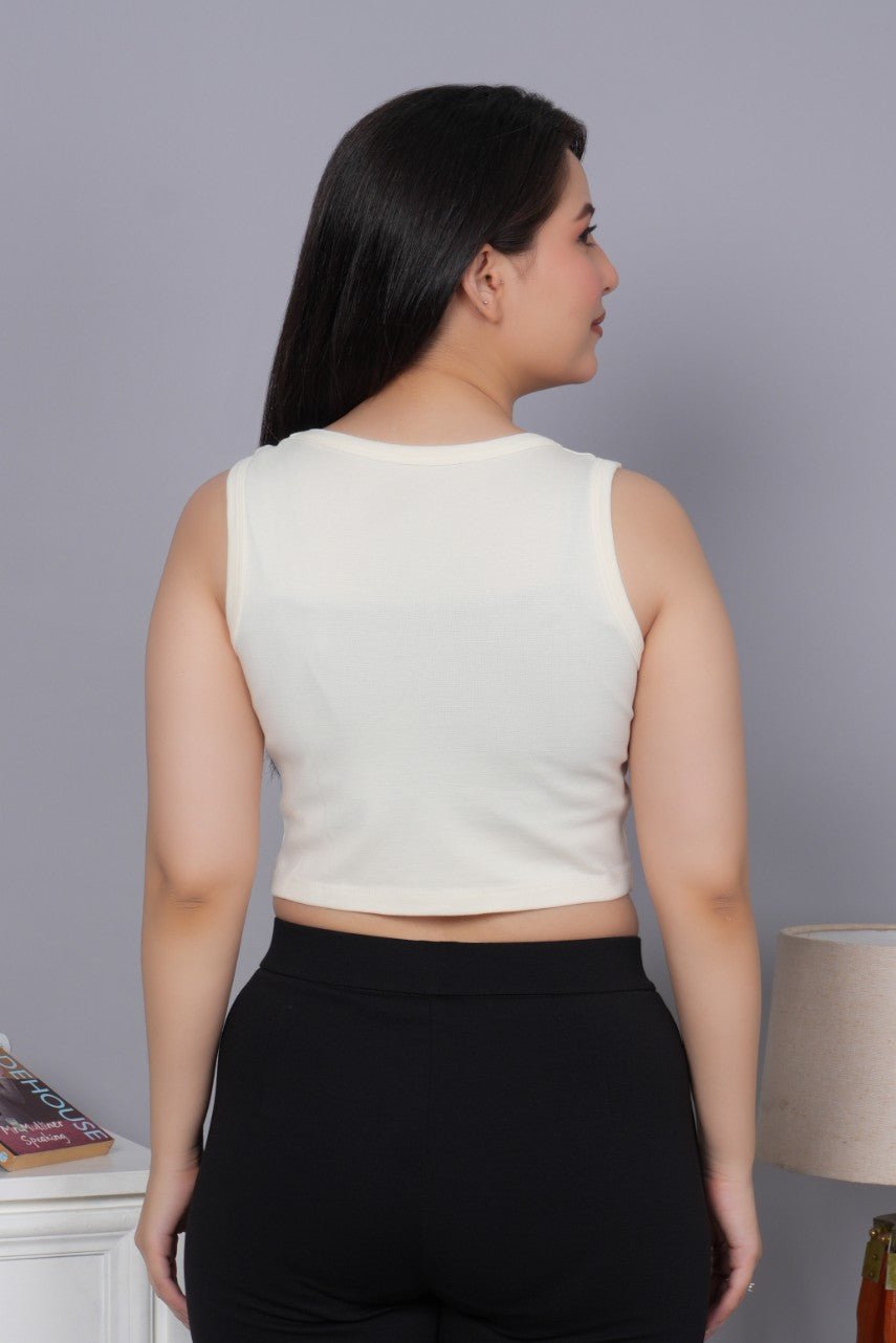 Off White Rib Crop Vest [ 100% USA HQ Cotton, 280 GSM non transparent fabric ] - Rib crop vest