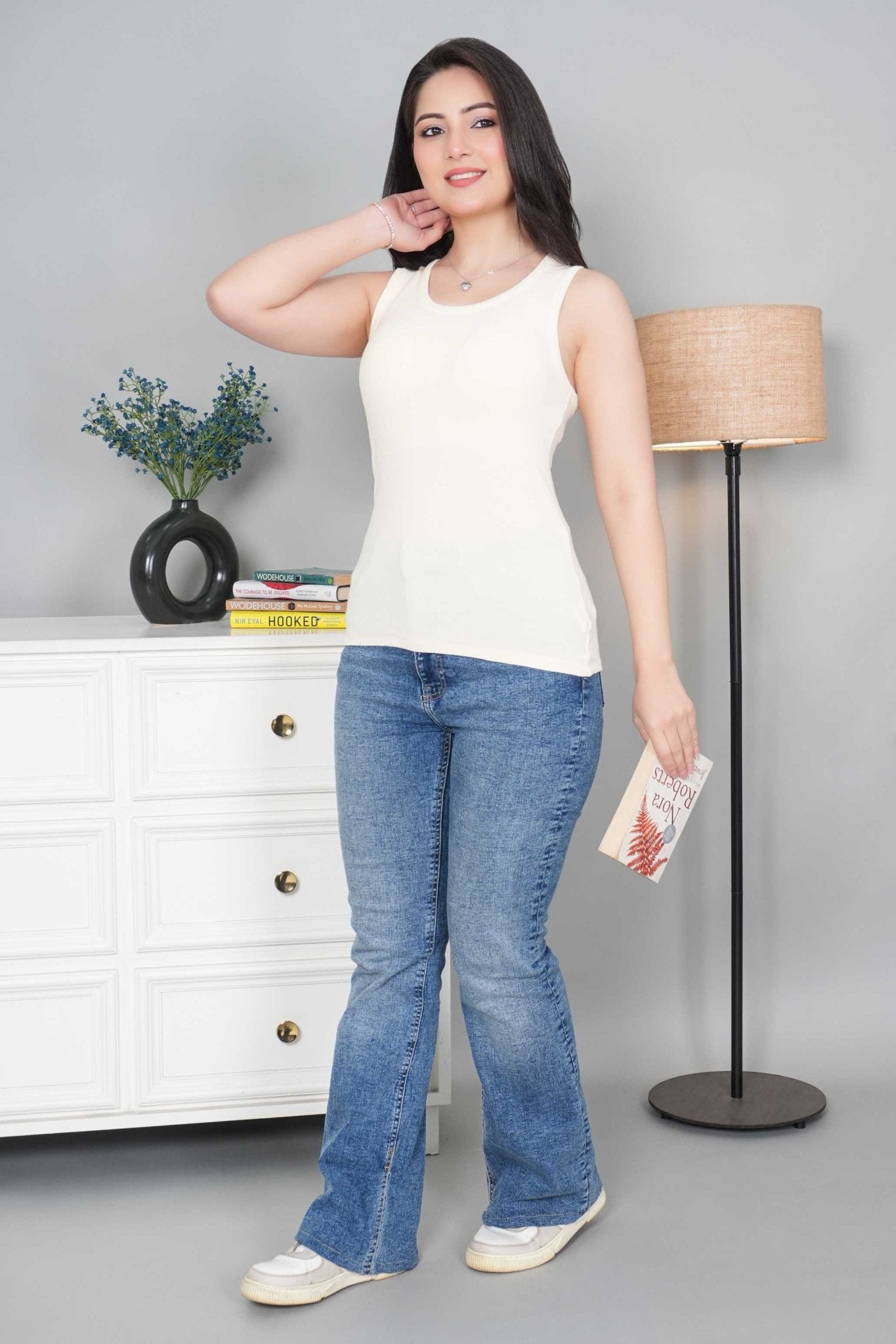 Off White Rib Padded Vest [ 280 GSM non transparent fabric ] - Rib padded vest