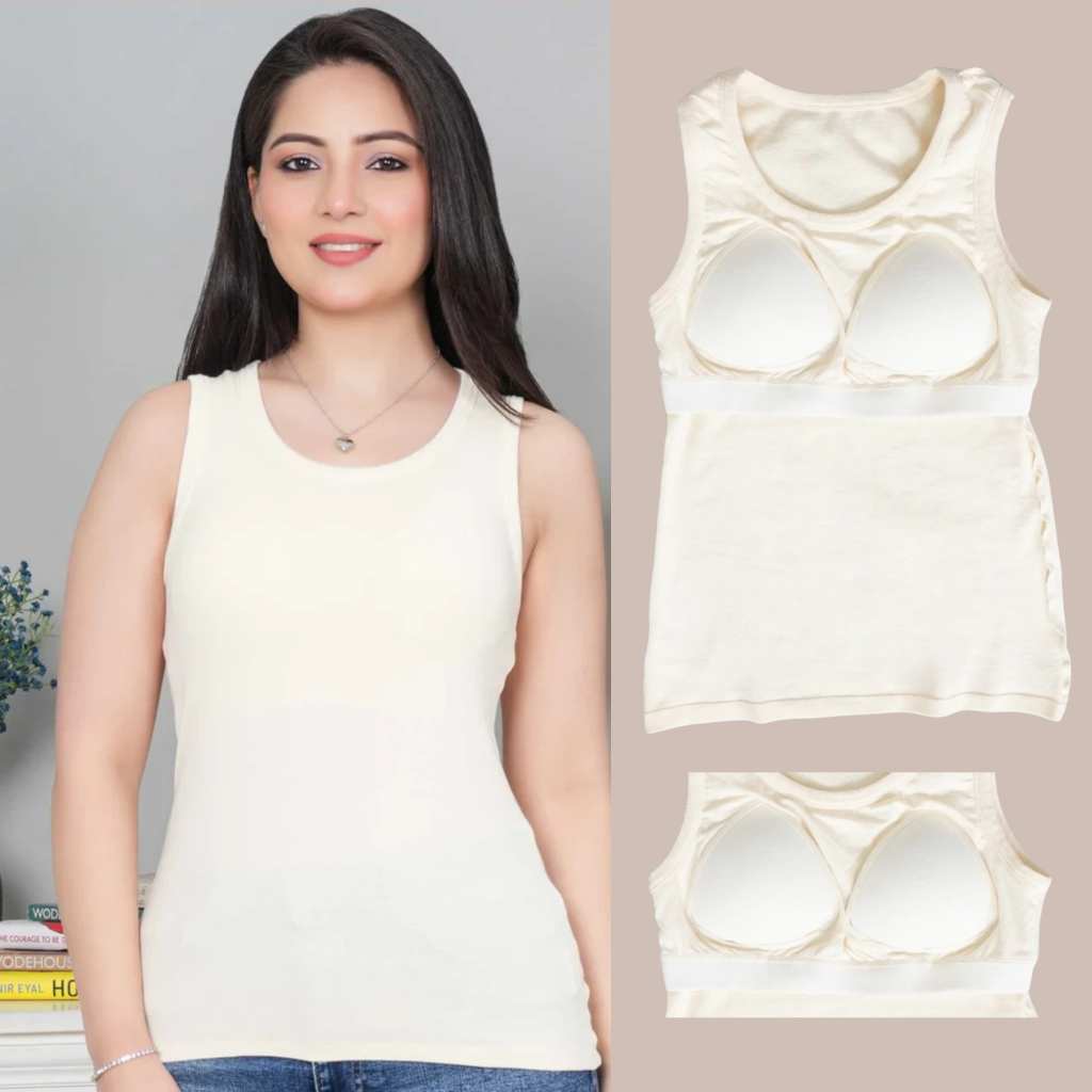 Off White Rib Padded Vest [ 280 GSM non transparent fabric ] - Rib padded vest