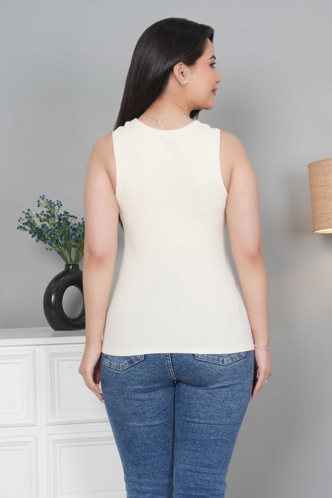 Off White Rib Padded Vest [ 280 GSM non transparent fabric ] - Rib padded vest