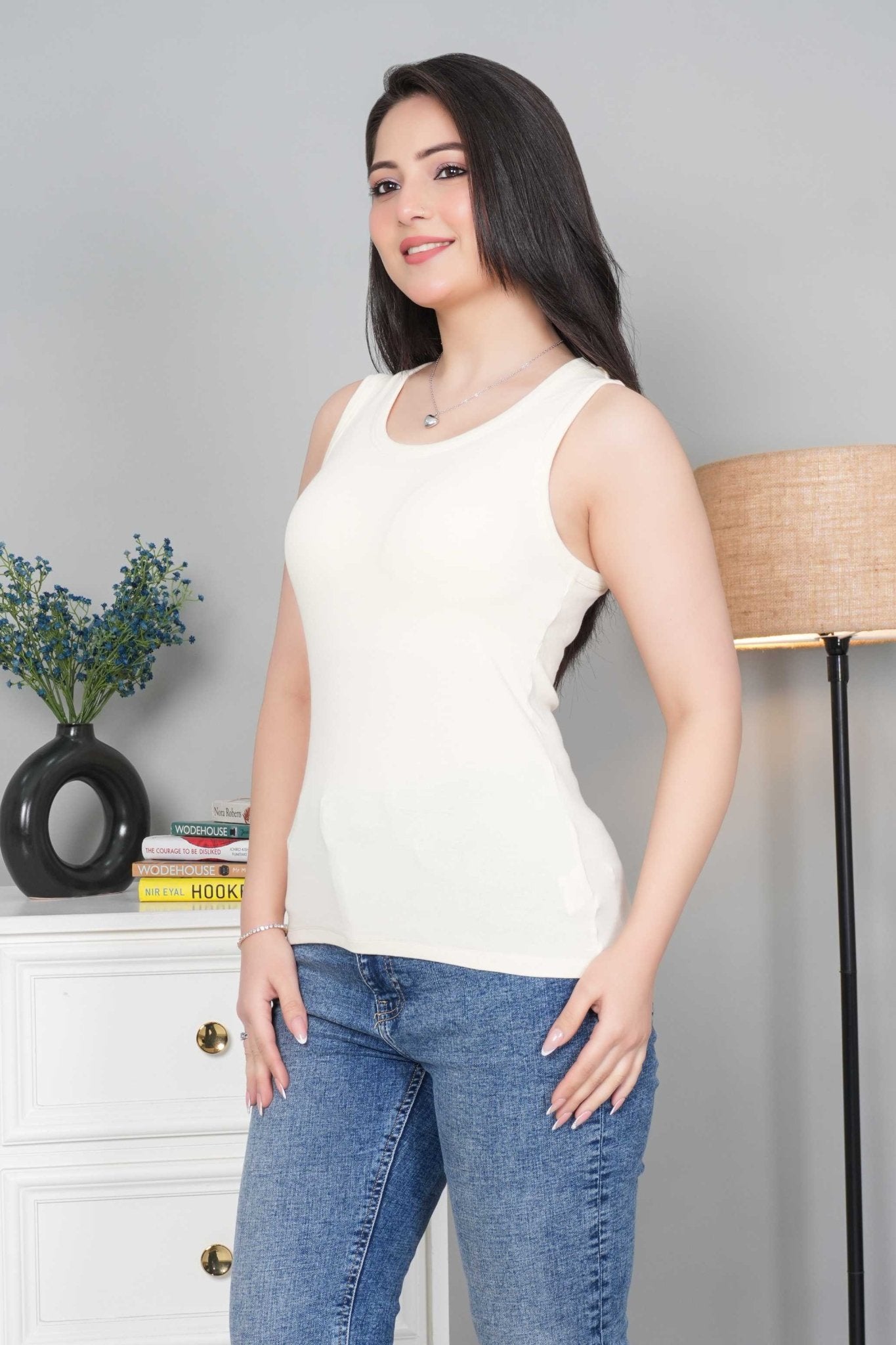 Off White Rib Padded Vest [ 280 GSM non transparent fabric ] - Rib padded vest