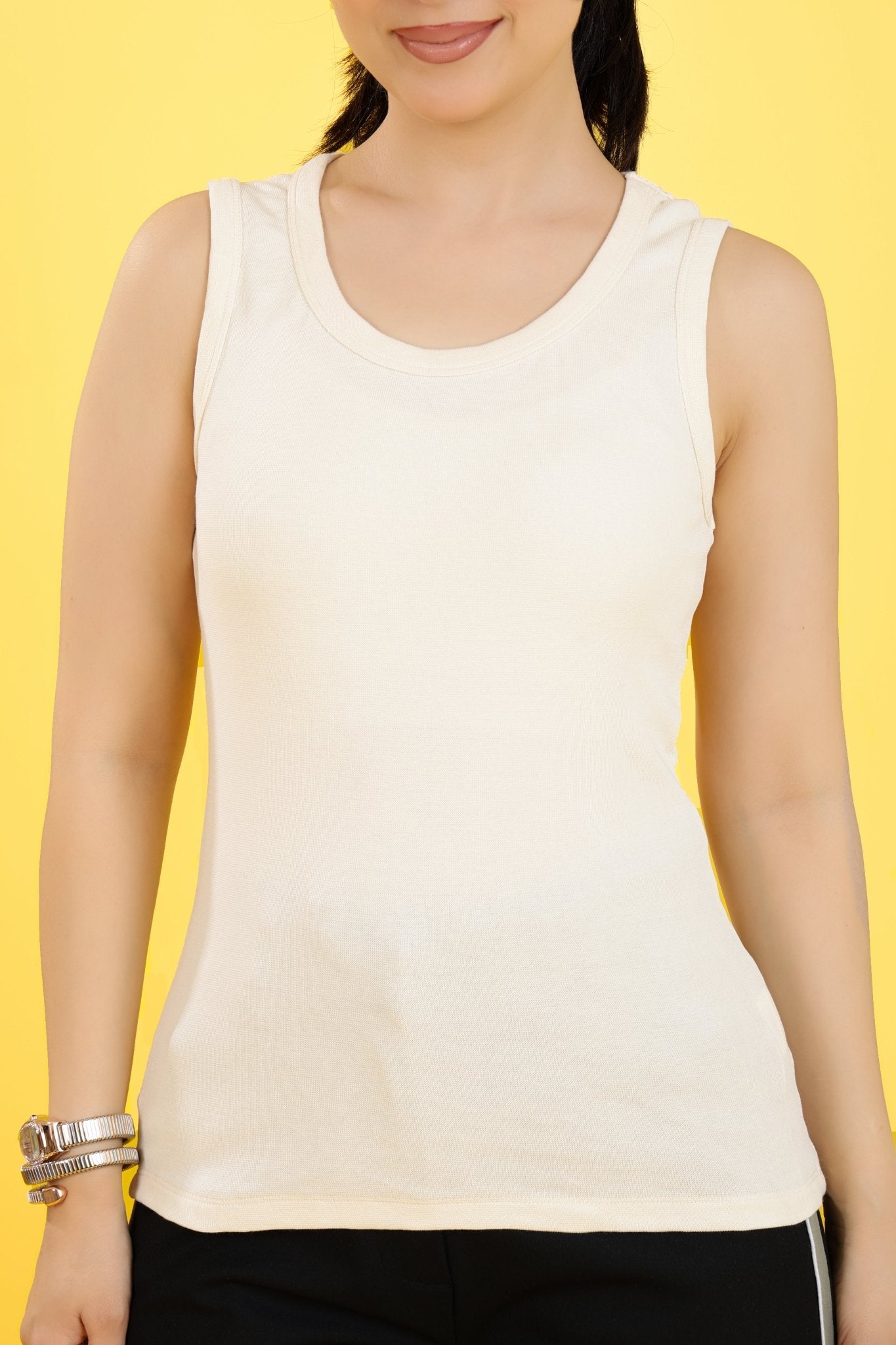Off White Rib Top [ 280 GSM non transparent fabric ] -Rib top