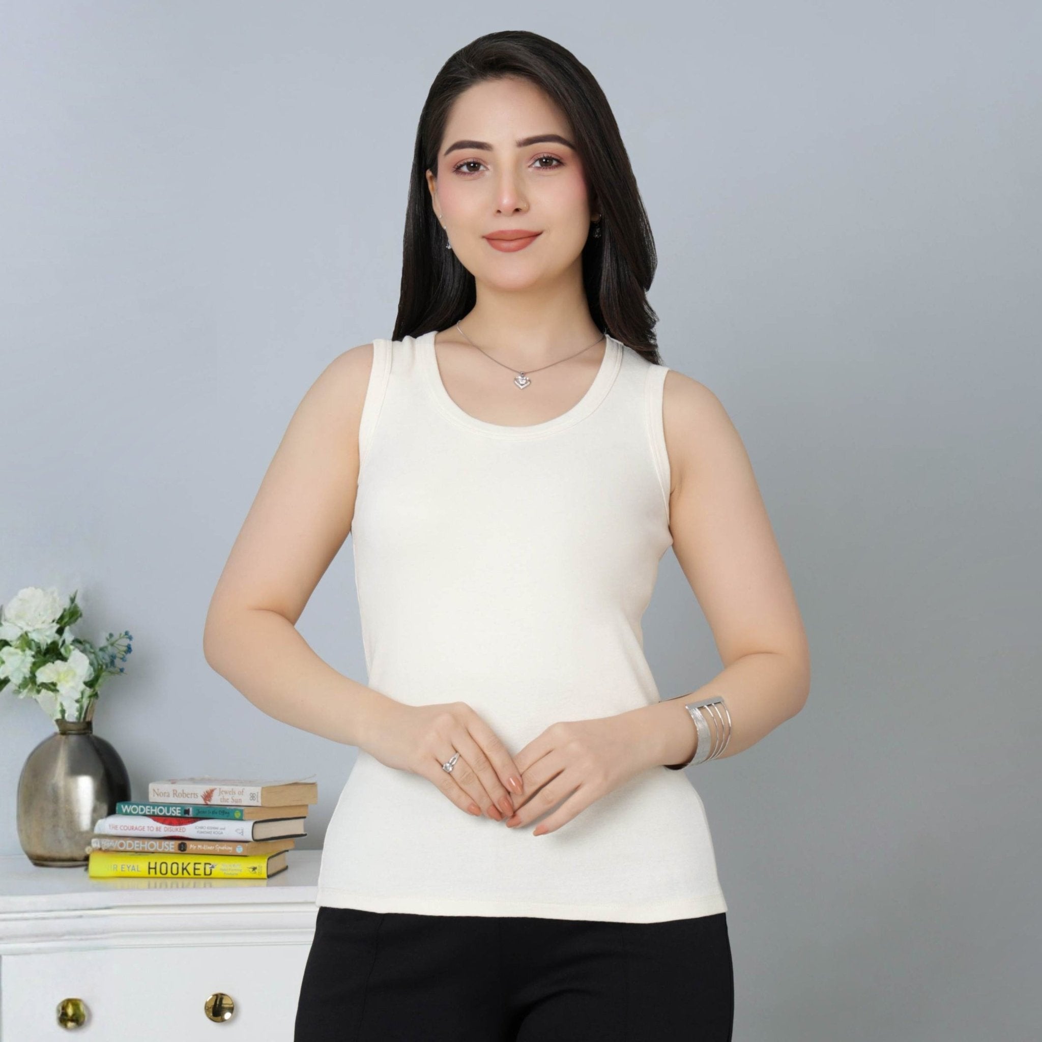 Off White Rib Top [ 280 GSM non transparent fabric ] - Rib top