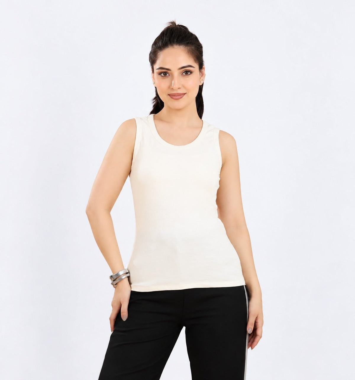 Off White Rib Top [ 280 GSM non transparent fabric ] -Rib top