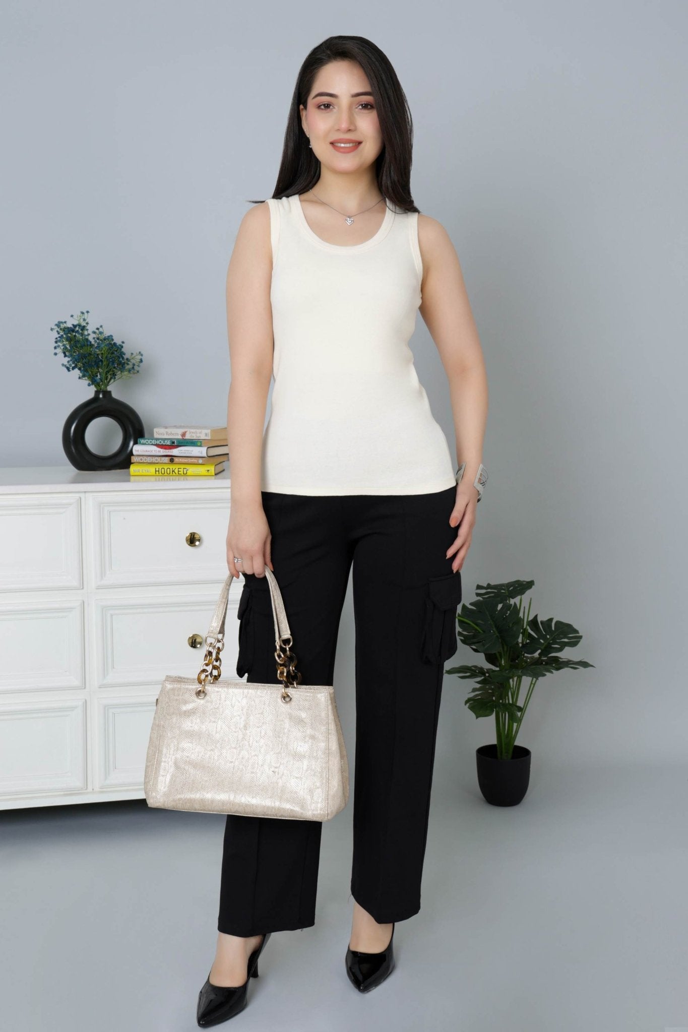 Off White Rib Top [ 280 GSM non transparent fabric ] - Rib top