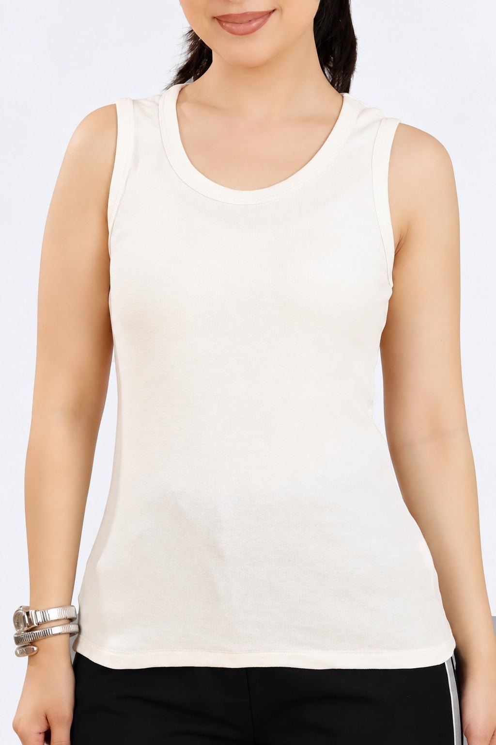 Off White Rib Top [ 280 GSM non transparent fabric ] -Rib top
