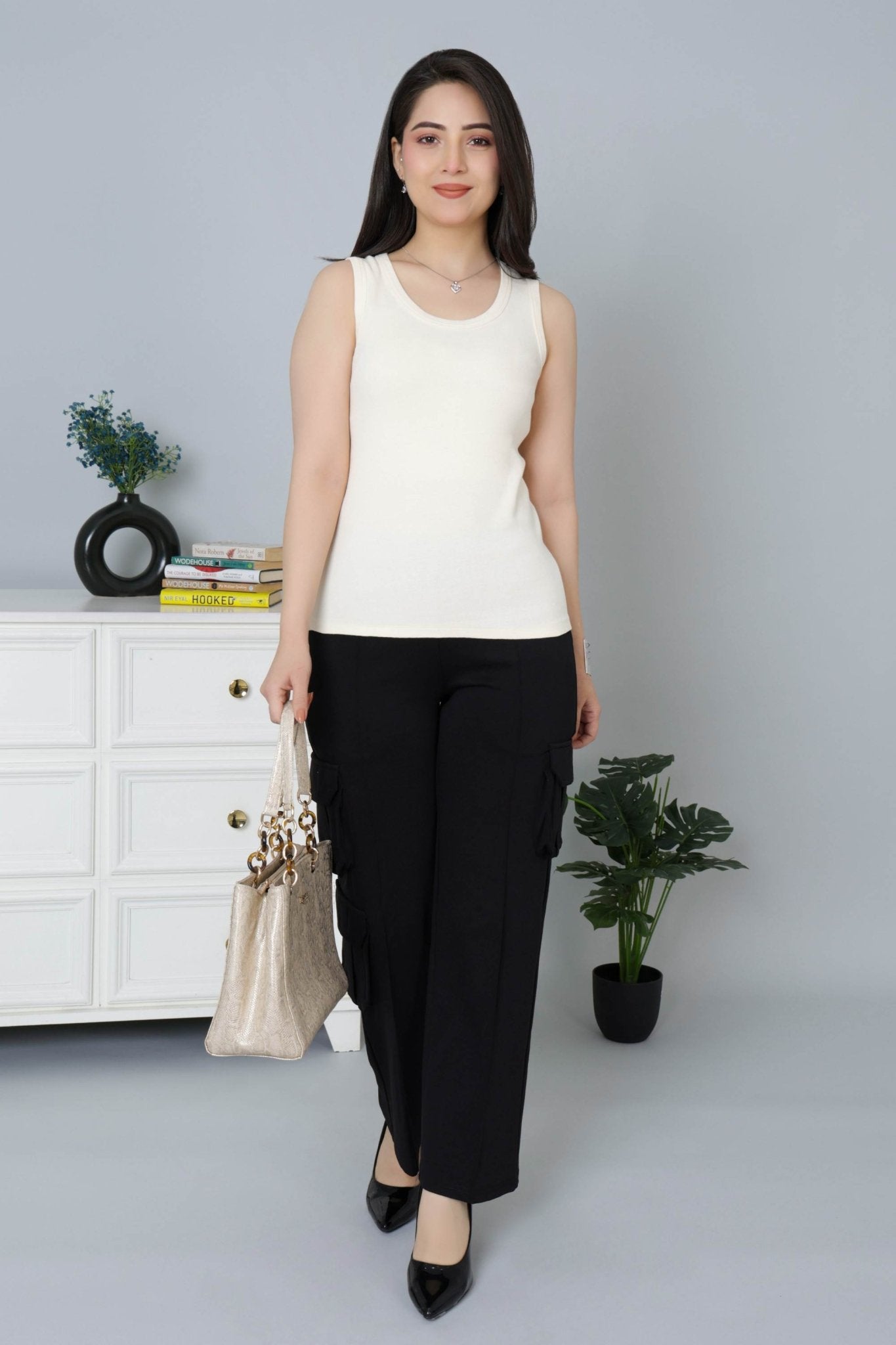 Off White Rib Top [ 280 GSM non transparent fabric ] - Rib top