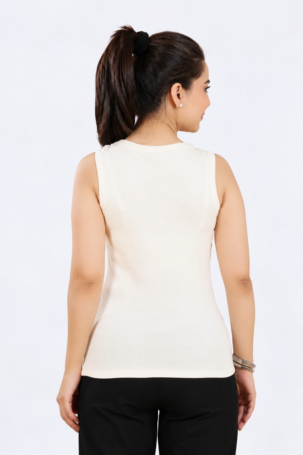 Off White Rib Top [ 280 GSM non transparent fabric ] -Rib top