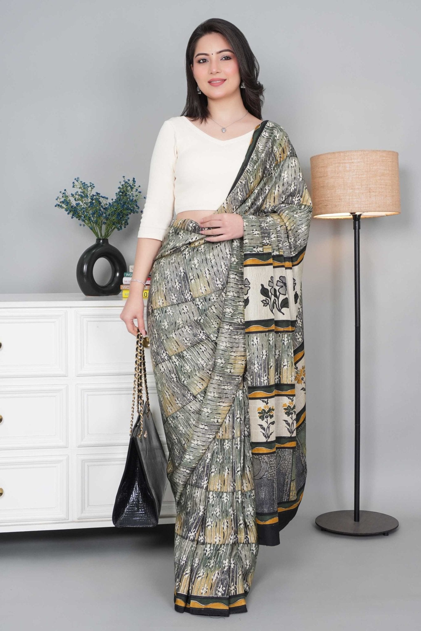 Off White Rib V Neck 3/4 Sleeve Blouse [ 100% USA HQ Cotton, 280 GSM non transparent fabric ] - Rib blouse