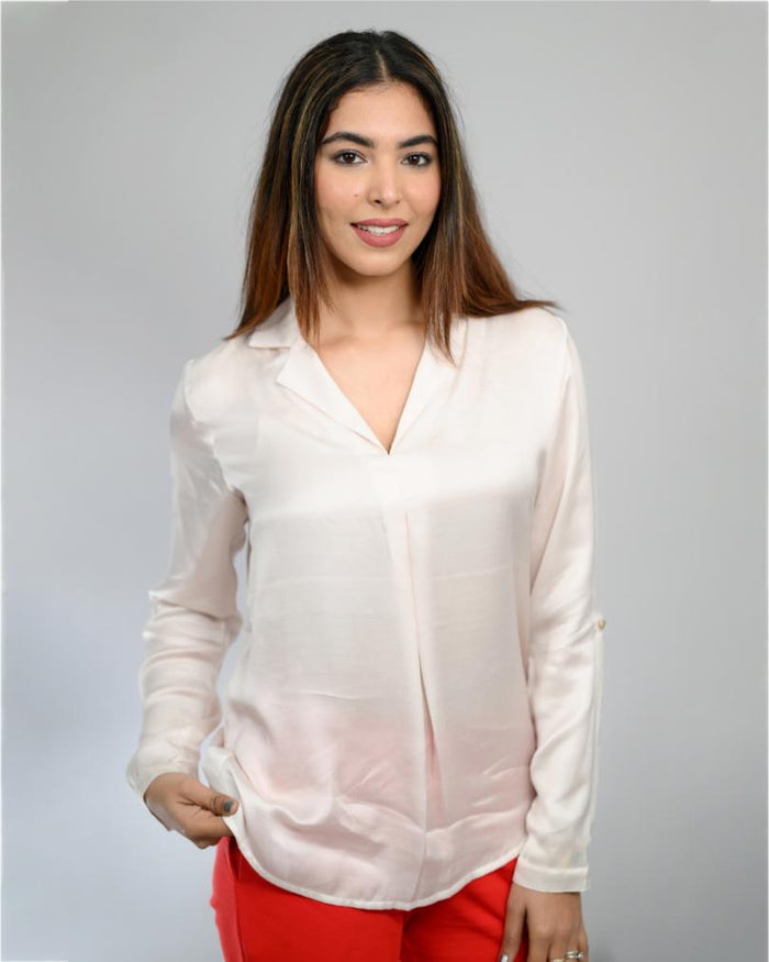 Mehrang Cupro Satin Off White Printed Shirt Set
